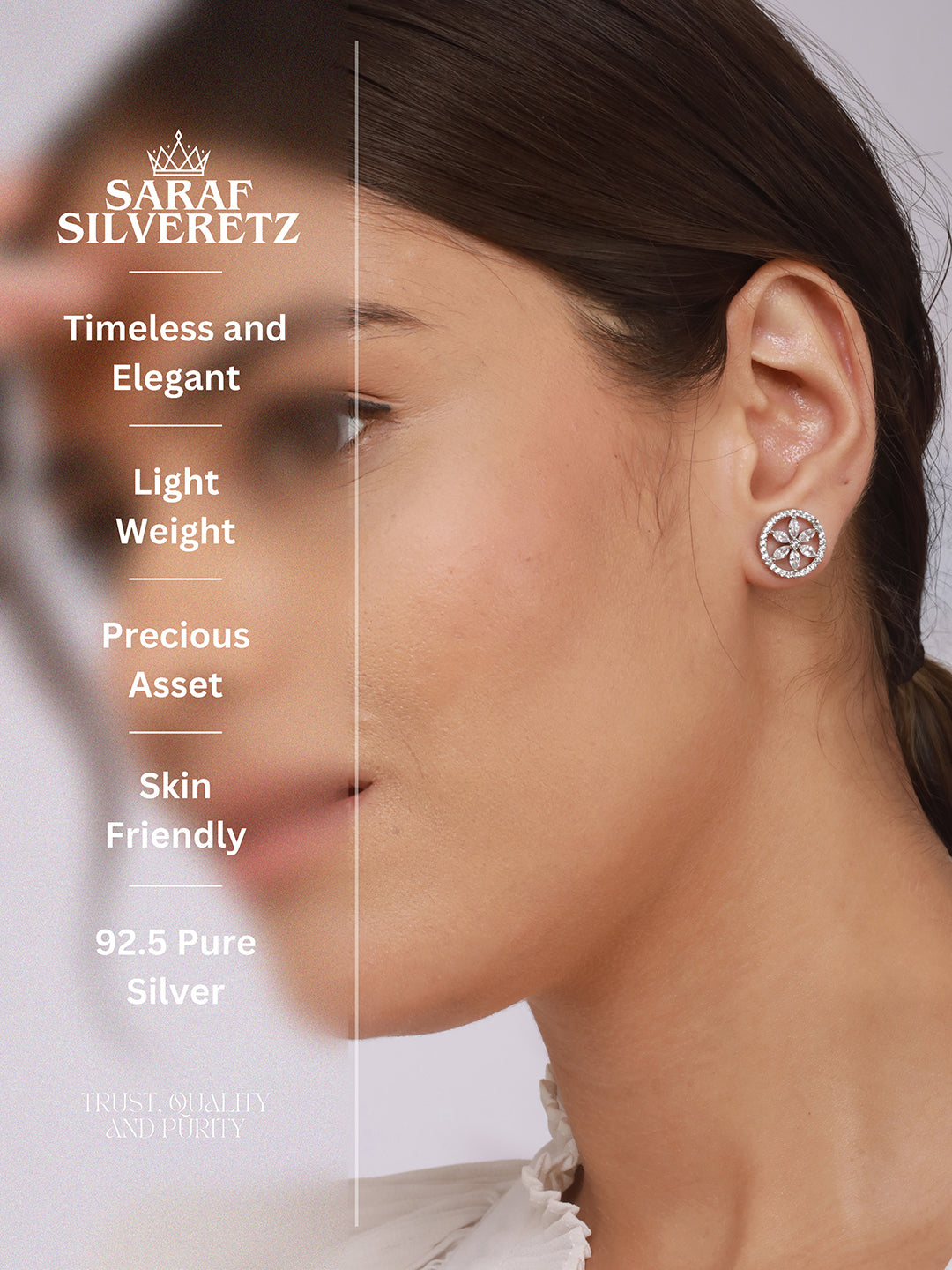 925 Sterling Silver Rhodium Plated Cubic Zirconia Floral Studds Earrings