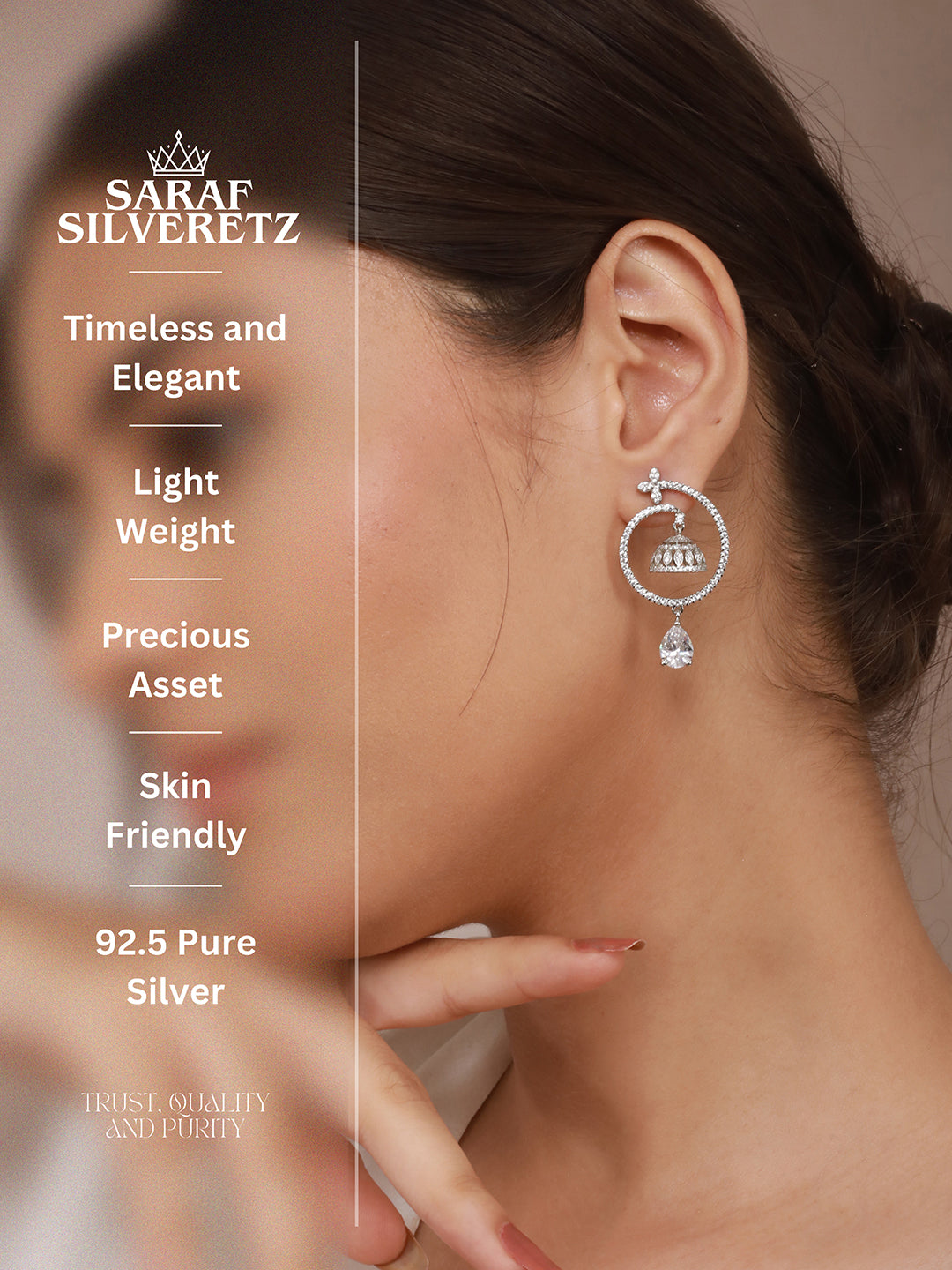 925 Sterling Silver Rhodium Plated Chandbali Drop Earrings