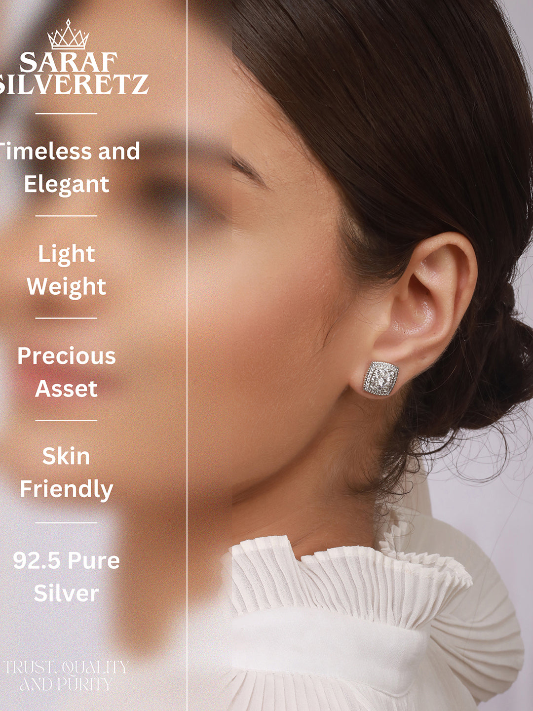 925 Sterling Silver Rhodium Plated Geometric Square Cluster CZ Studds Earrings