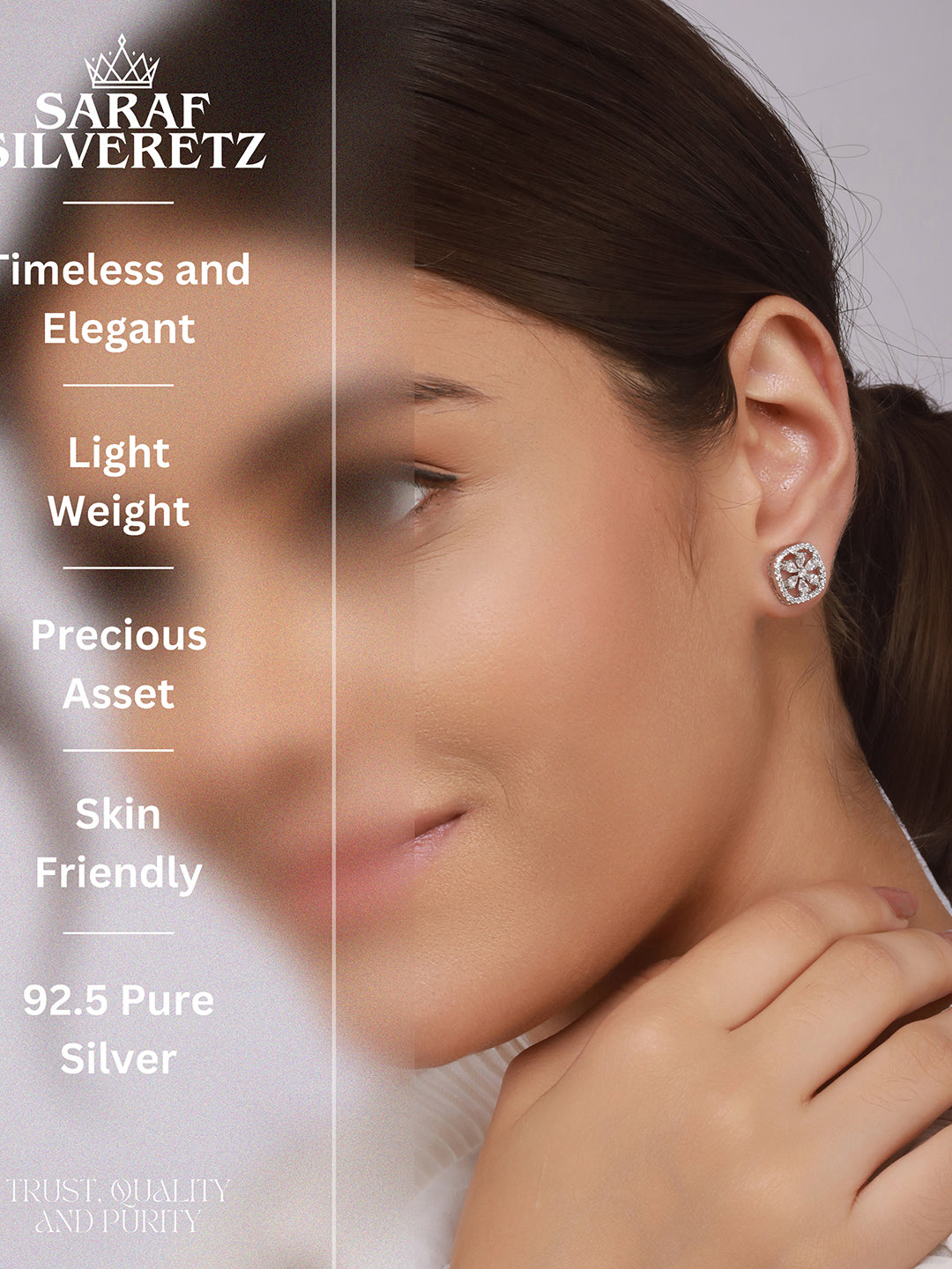 925 Sterling Silver Zircon Studded Halo Flower Dailywear Studds Earrings