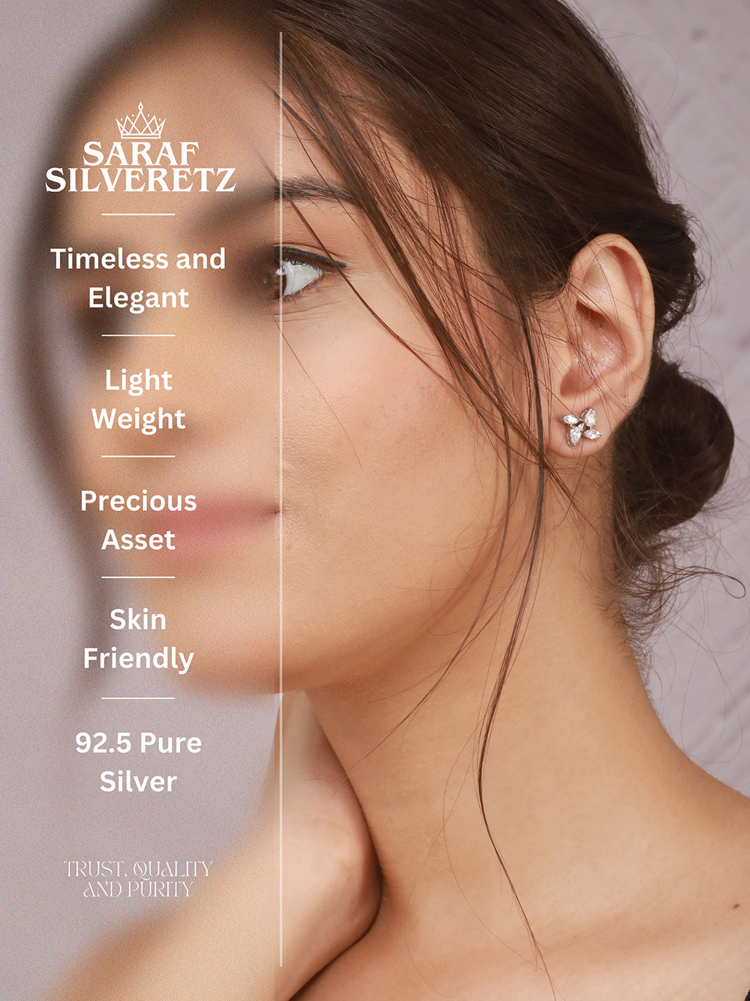 925 Sterling Silver White CZ studded Rhodium Plated Floret Studds Earrings