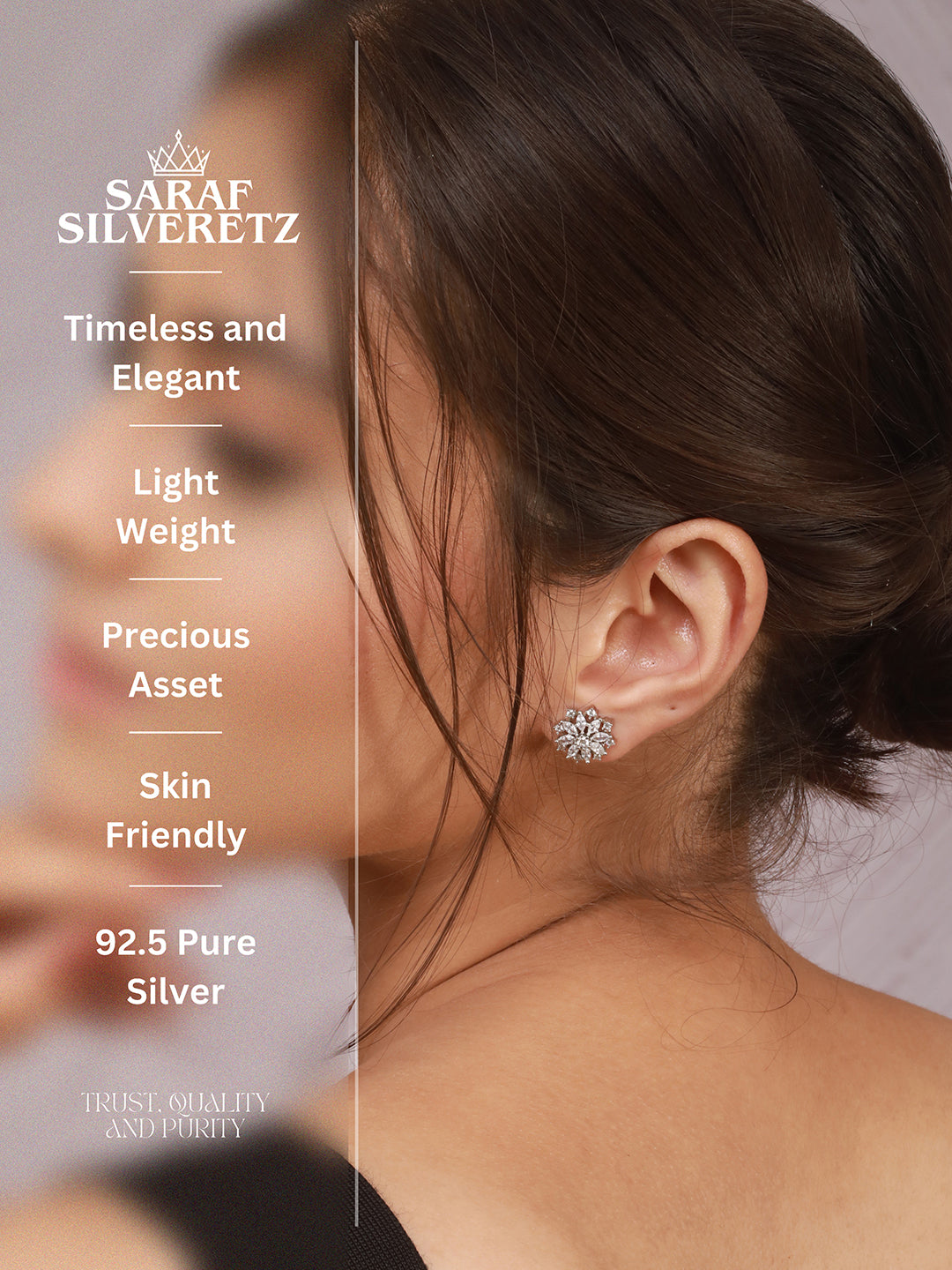 925 Sterling Silver CZ Studded Rhodium Plated Floral Clustered Studds Earrings