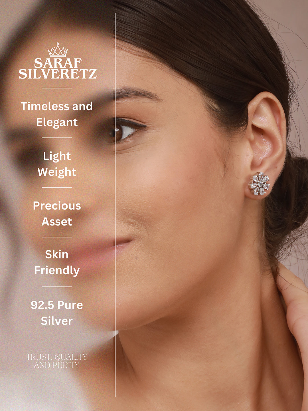 925 Sterling Silver Rhodium Plated CZ Studded Floral Studds Earrings