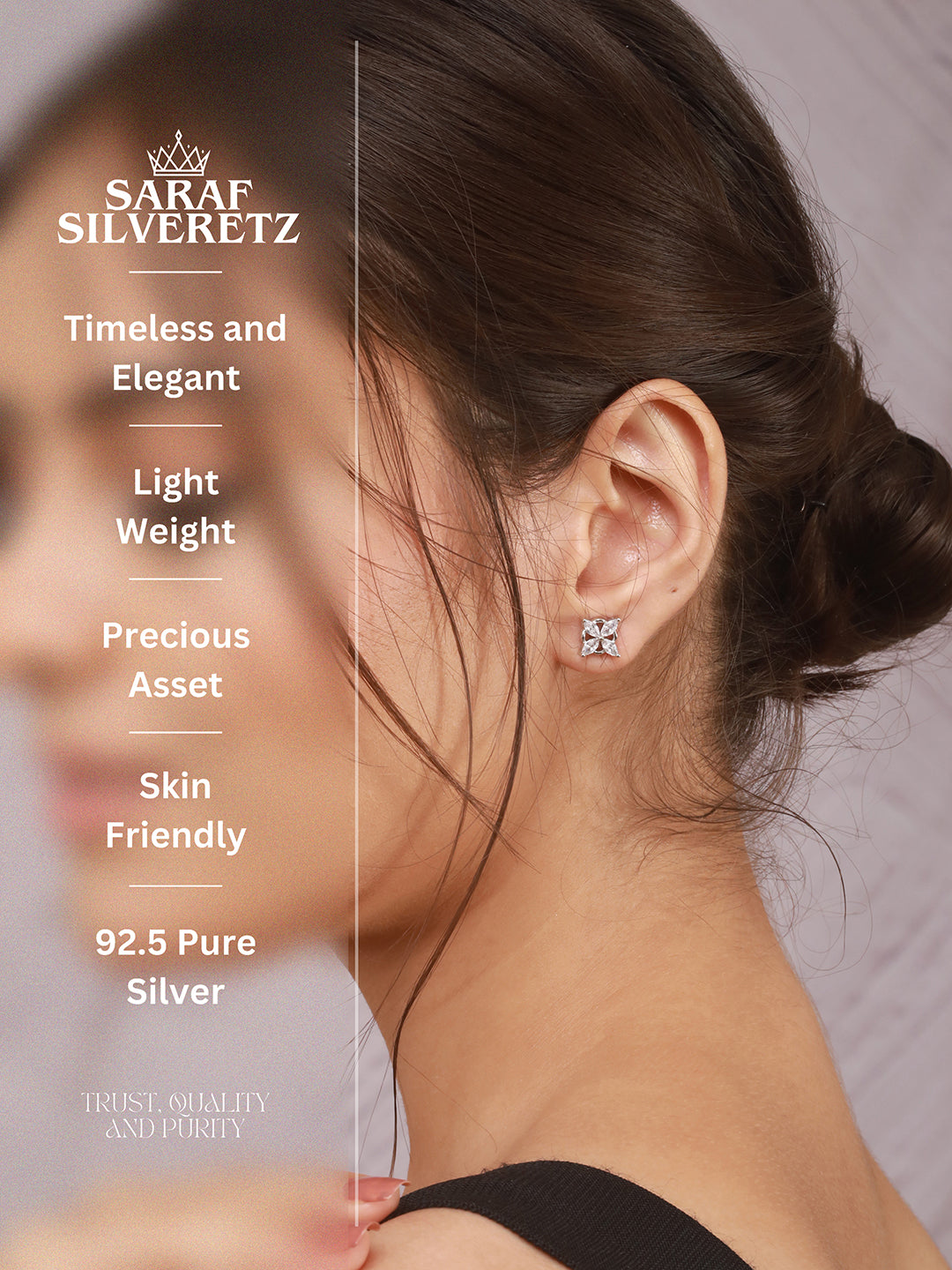 925 Sterling Silver Rhodium Plated CZ Studded Minimal Flower Studds Earrings