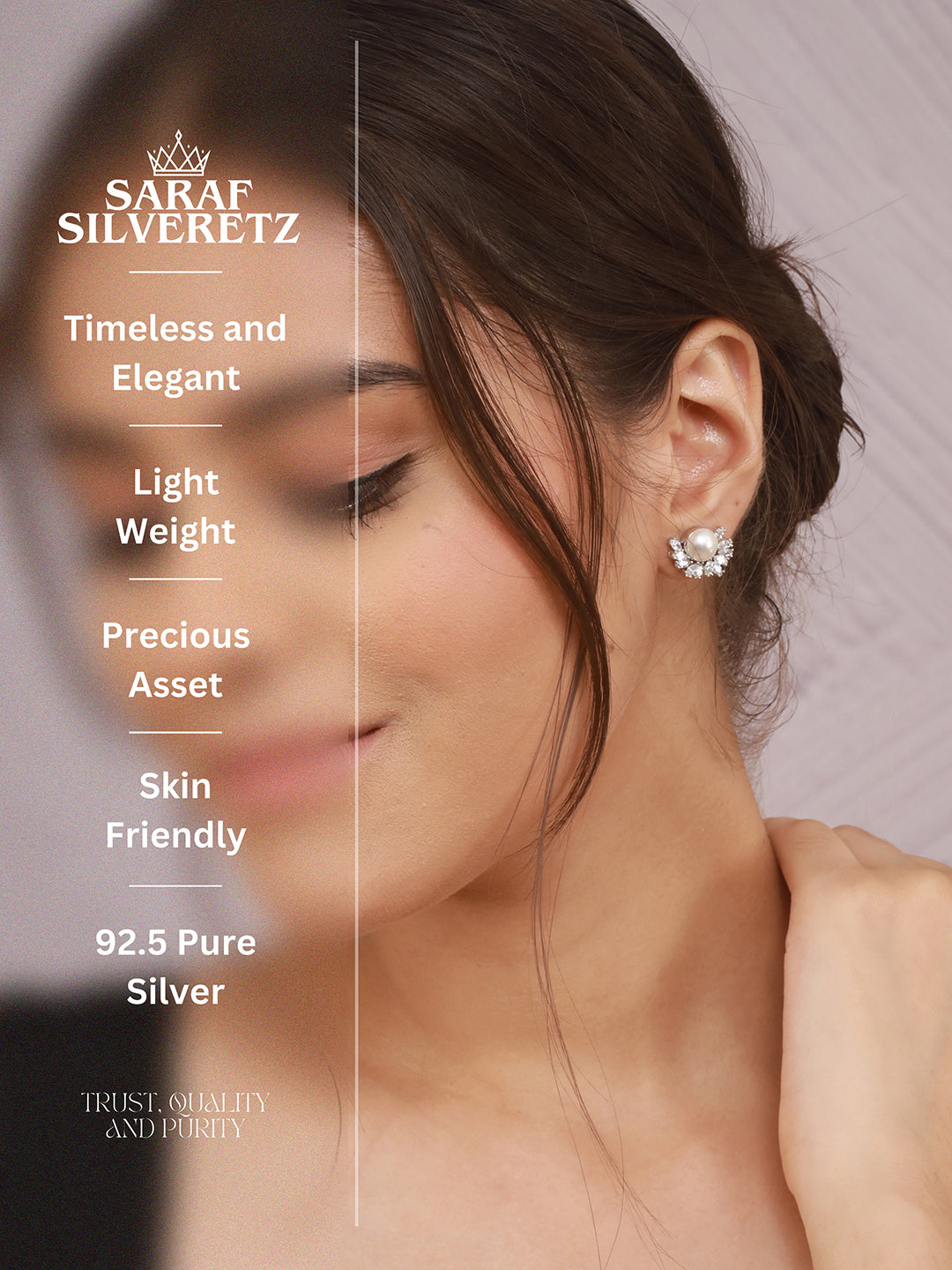 925 Sterling Silver Rhodium Plated Semi Flower Faux Pearl Studds Earrings