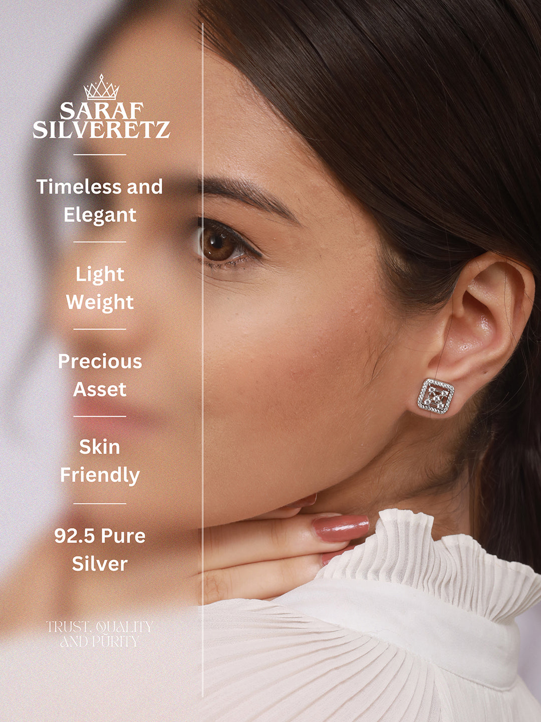 925 Sterling Silver Rhodium Plated Geometric Square Floret Studds Earrings