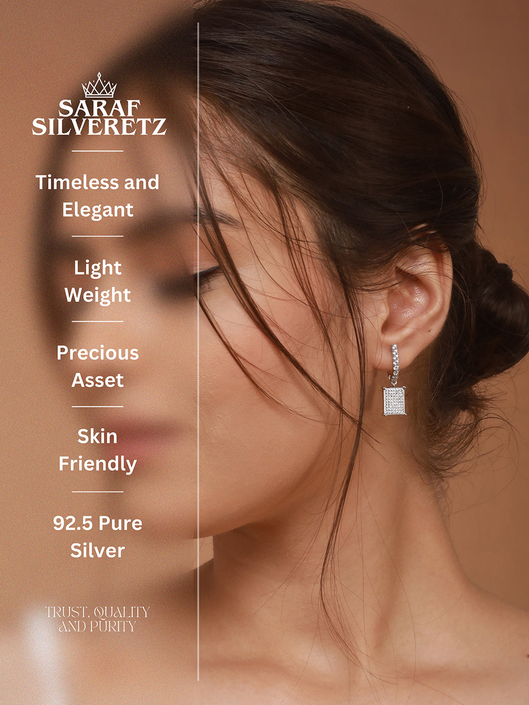 925 Sterling Silver Rhodium Plated Square Drop Bali Hoop Earrings