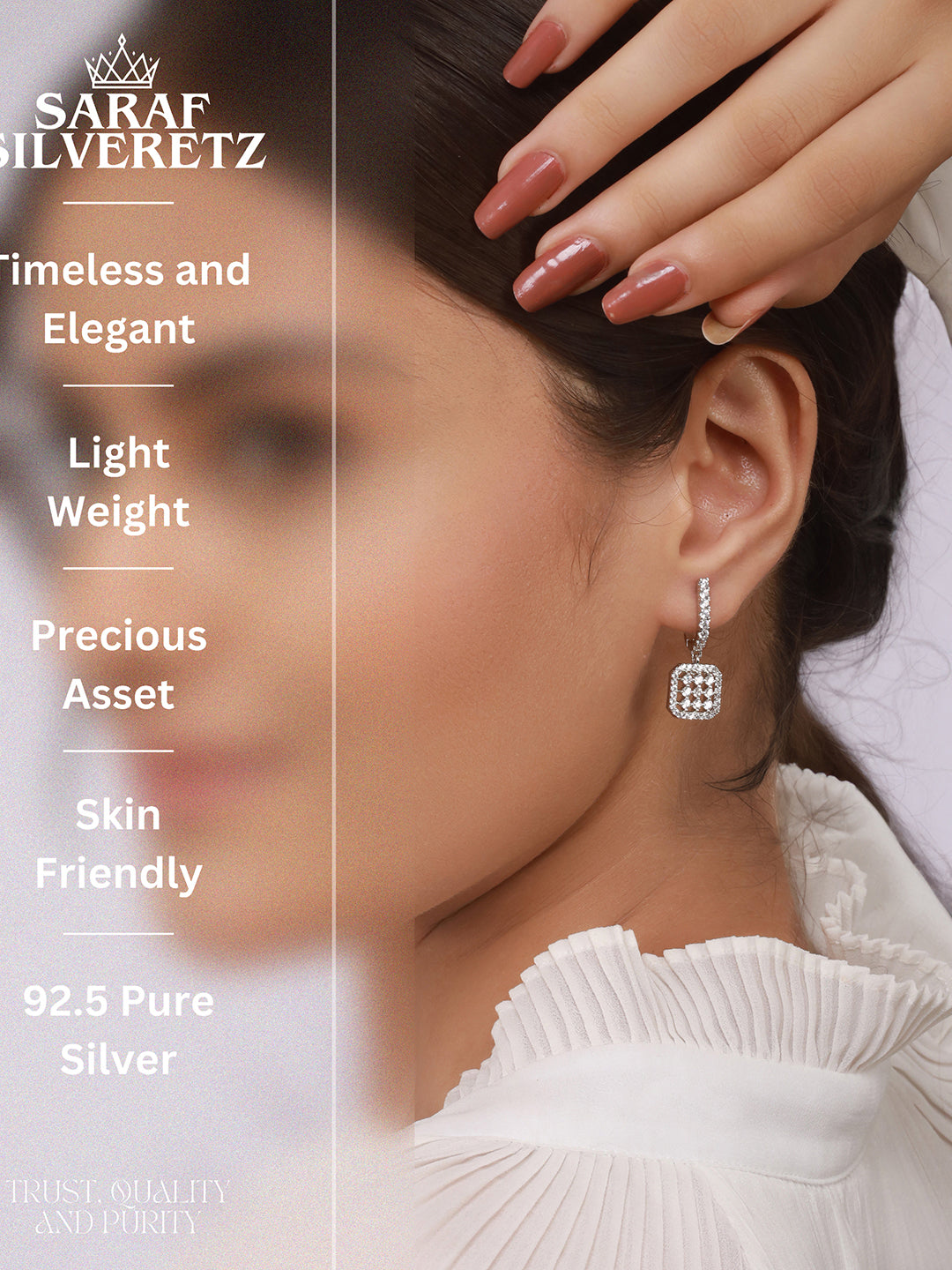 925 Sterling Silver Rhodium Plated Bar Pattern Drop Bali Hoop Earrings