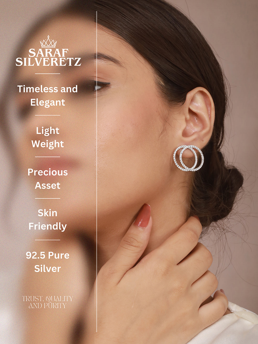 925 Sterling Silver Rhodium Plated Entwined Circles Stud Earrings