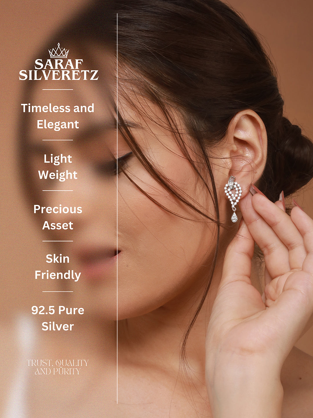 925 Sterling Silver Cubic Zirconia Studded Quirky Drop Earrings