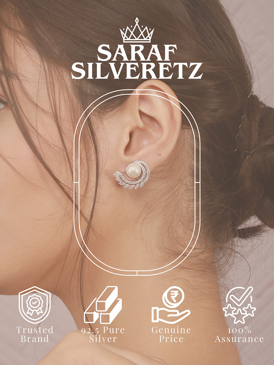 925 Sterling Silver Rhodium Plated Pearl Studds Earrings