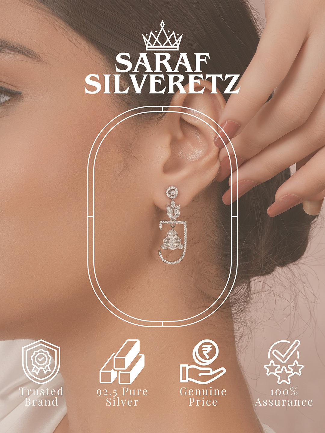 925 Sterling Silver Rhodium Plated CZ Jhumka Earrings