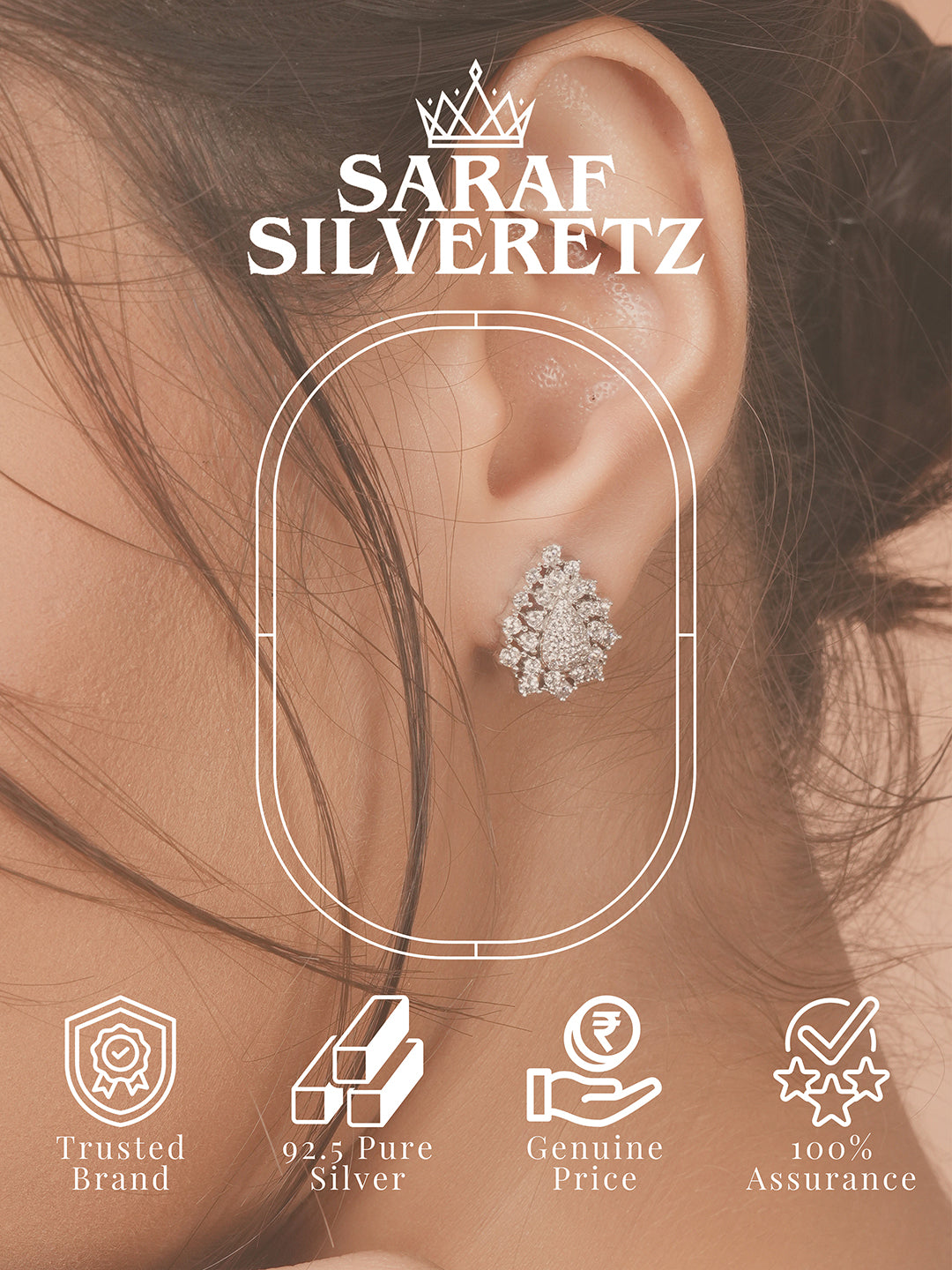 925 Sterling Silver Rhodium Plated Cubic Zircon Pear Shaped Studds Earrings