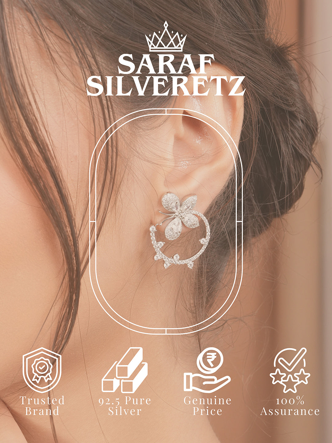 925 Sterling Silver Butterfly Circular Studds Earrings