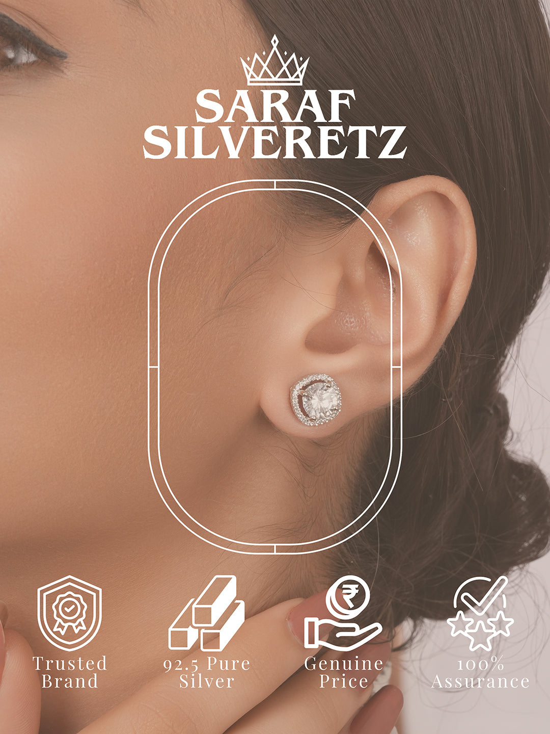 925 Sterling Silver Rhodium Plated Halo Solitaire Studds Earrings