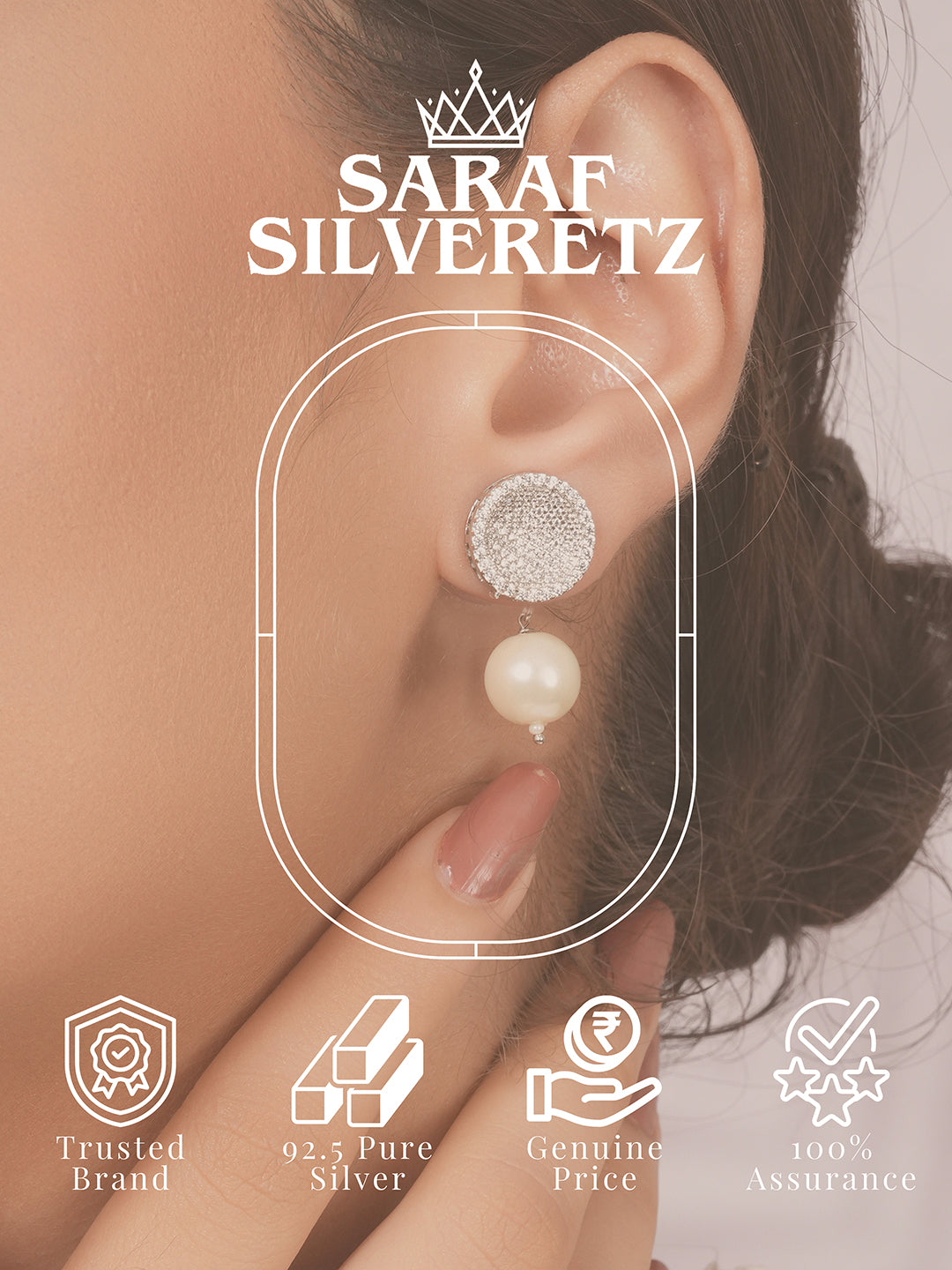 925 Sterling Silver Cubic Zirconia Circular Pearl Drop Earrings