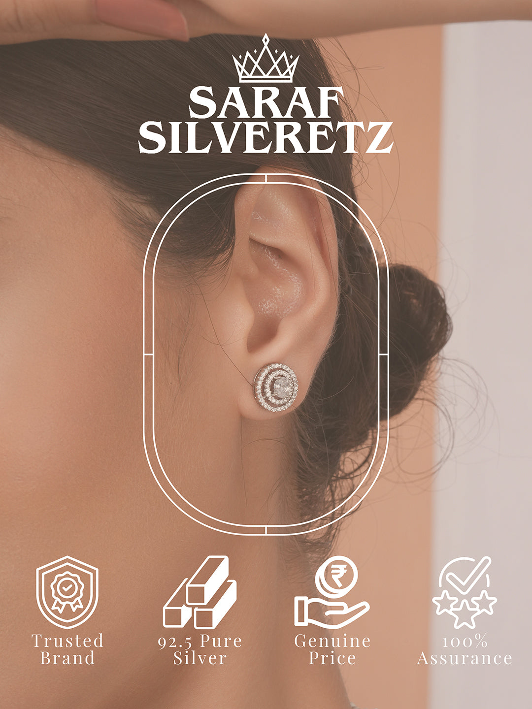 925 Sterling Silver Cubic Zirconia Concentric Circular Studds Earring