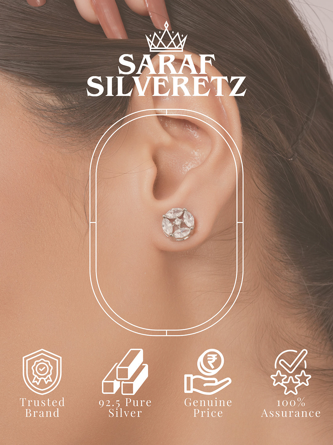 925 Sterling Silver Cubic Zirconia Marquis Studds Earrings