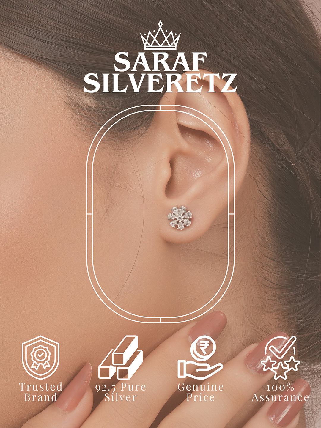 925 Sterling Silver Sterling Silver Cubic Zirconia Floral Studds Earrings