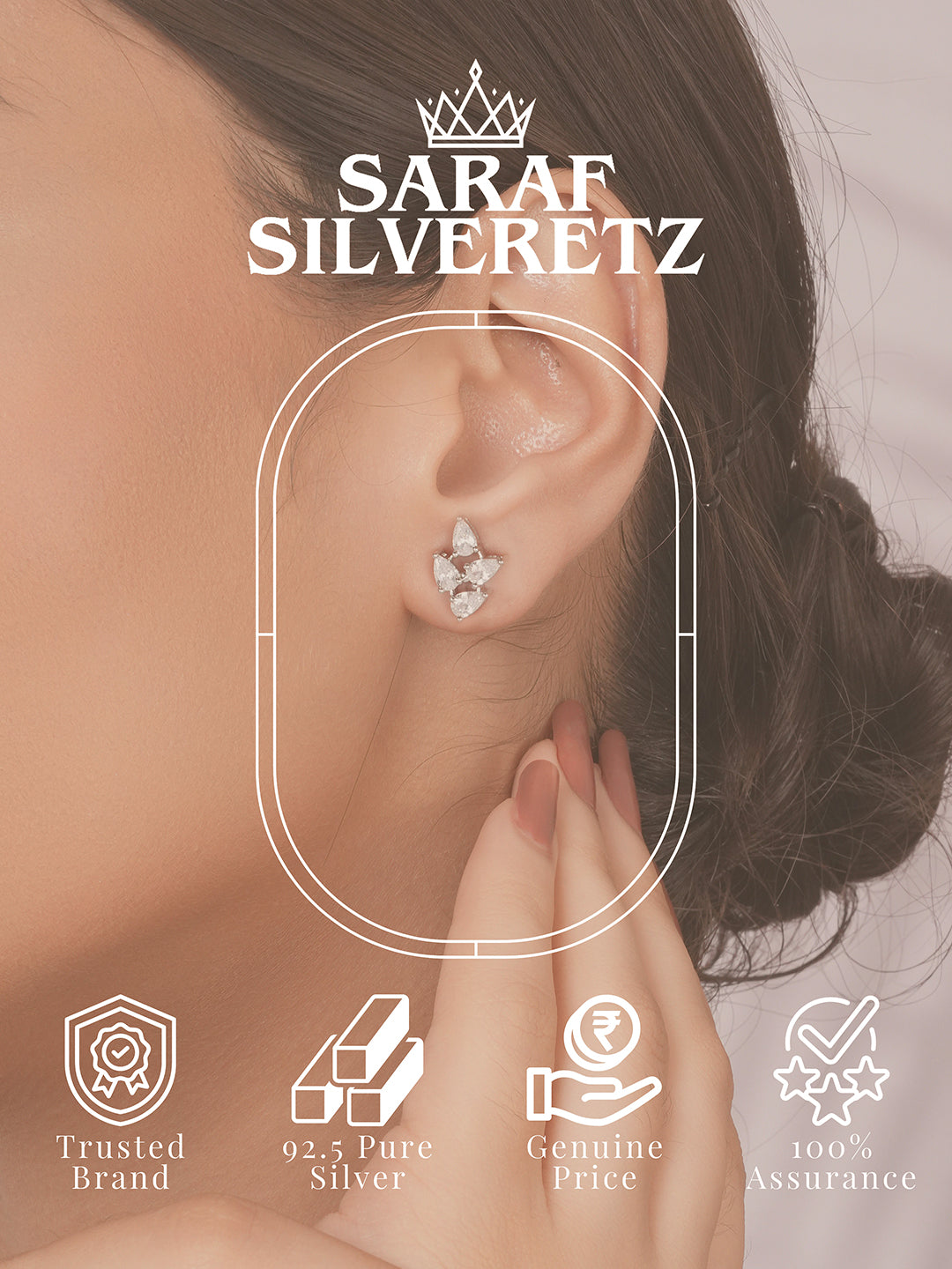 925 Sterling Silver AD Studded Rhodium Plated  Leafy Studds Earrings