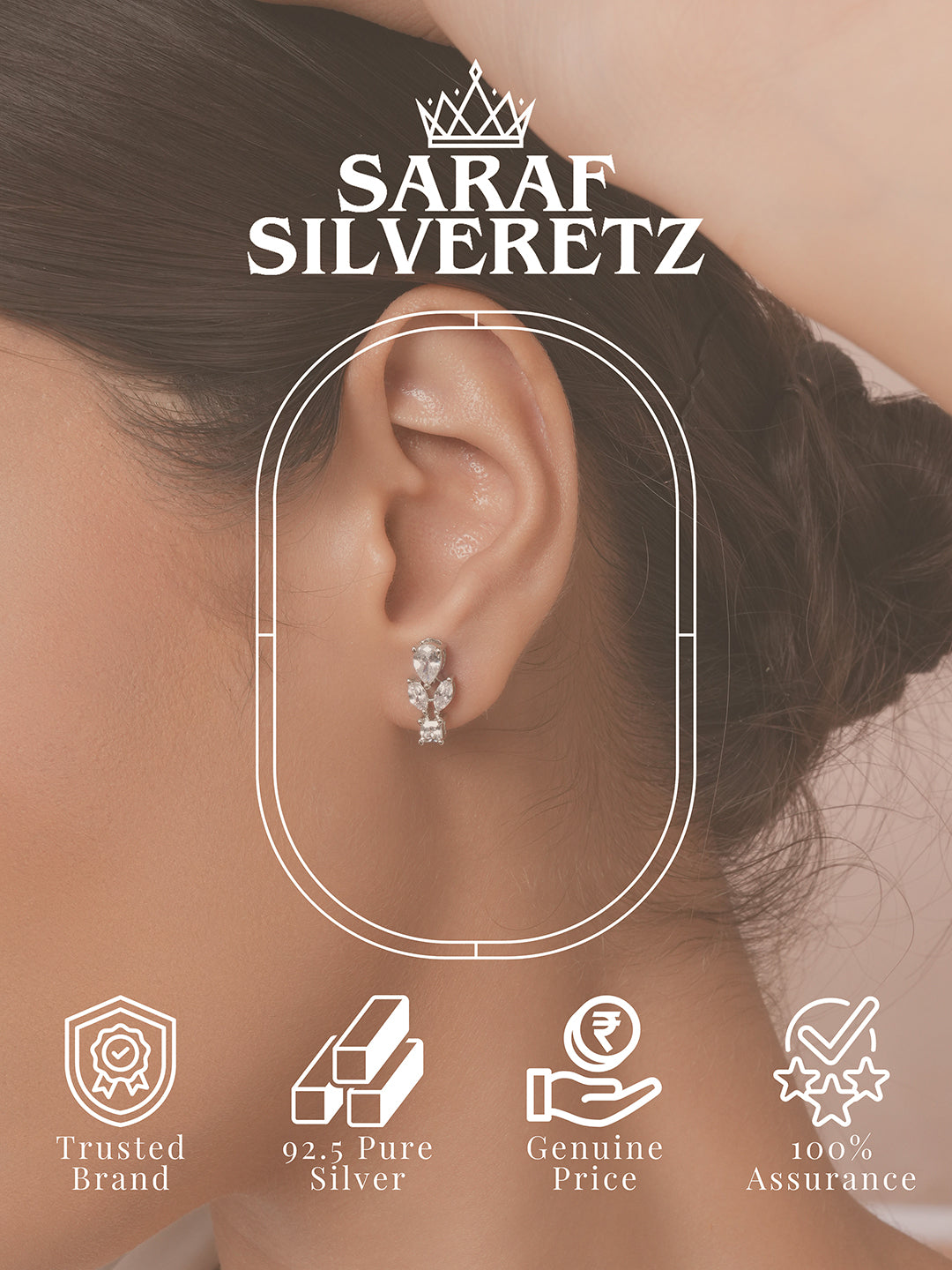 925 Sterling Silver Cubic Zirconia Leaf Studds Earrings