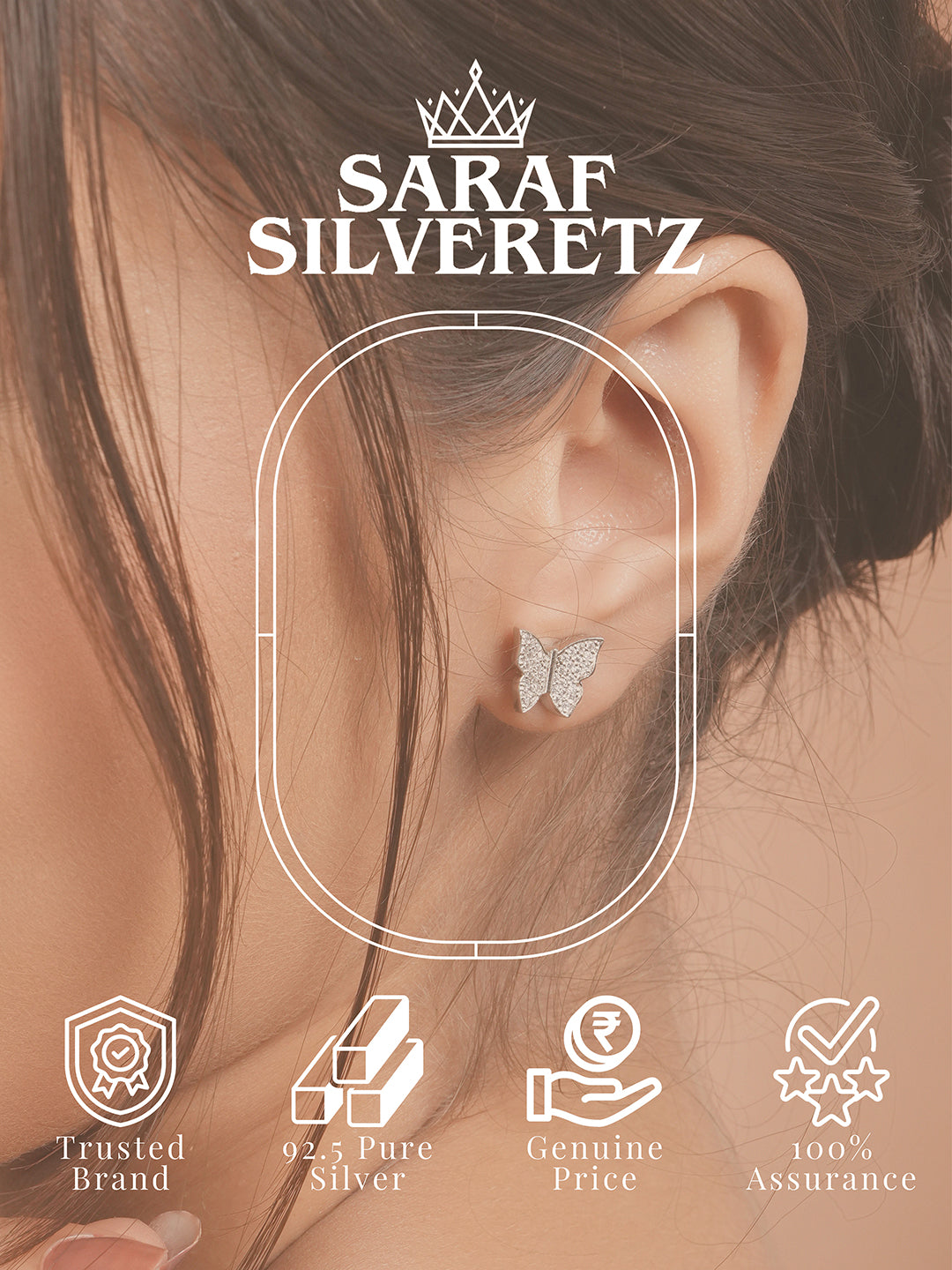 925 Sterling Silver Cubic Zirconia Butterfly Studds Earrings