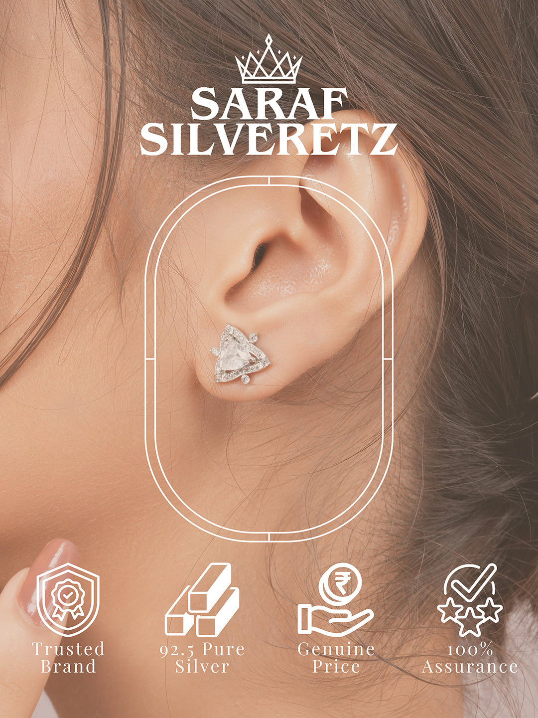 925 Sterling Silver Triangular Leafy Studs Earrings