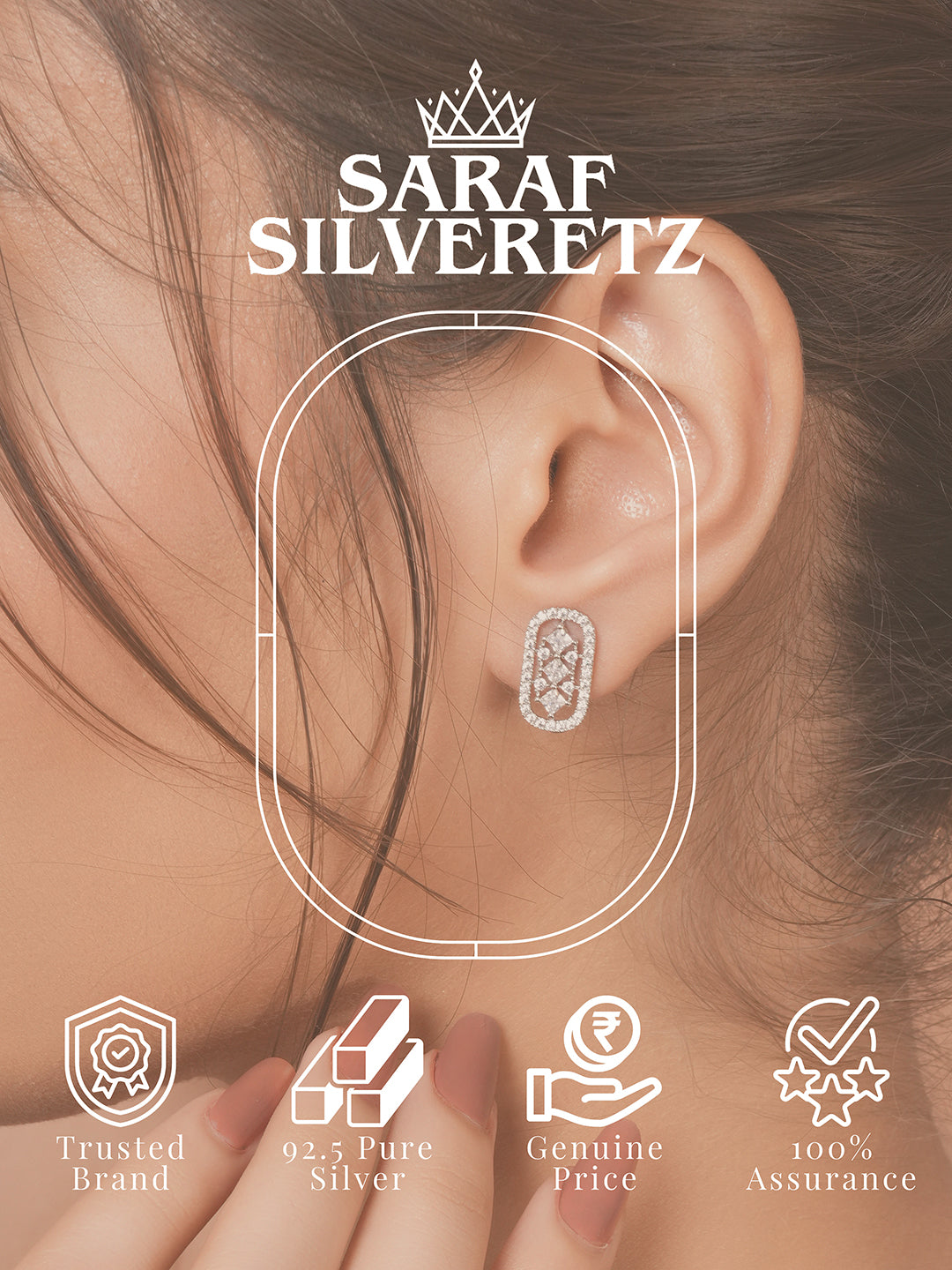 925 Sterling Silver Cubic Zirconia Geometric Studds earrings