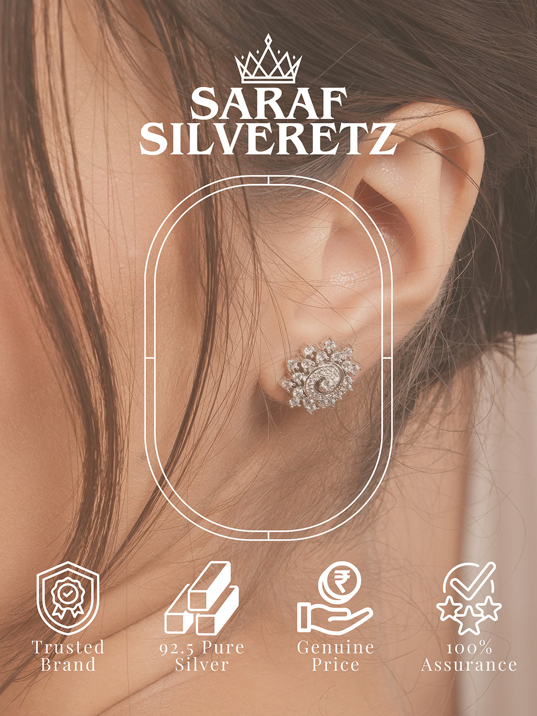 925 Sterling Silver Cubic Zirconia Flora Circle  Studds Earrings