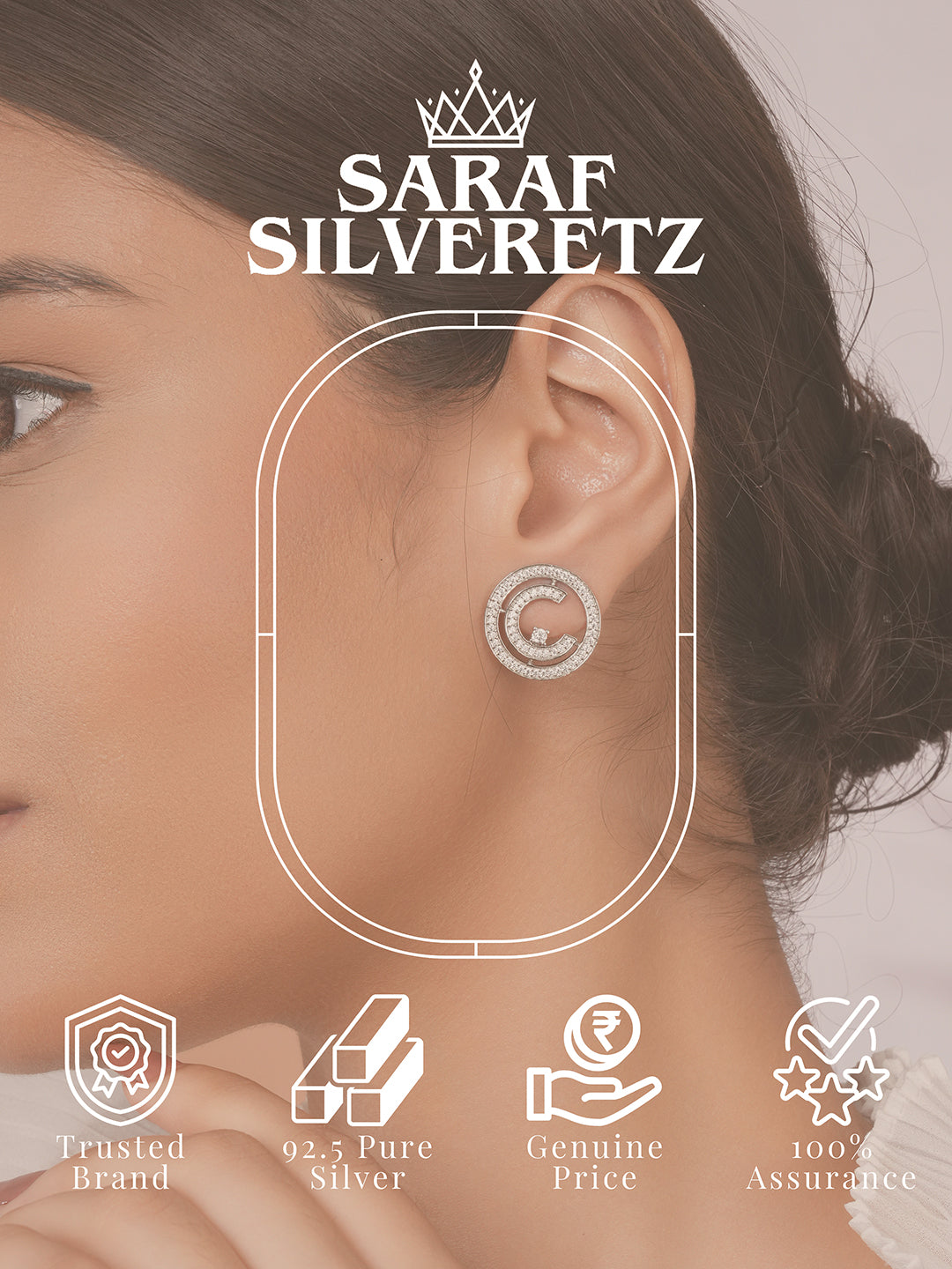 925 Sterling Silver Cubic Zirconia Concentric Circle  Studds Earring