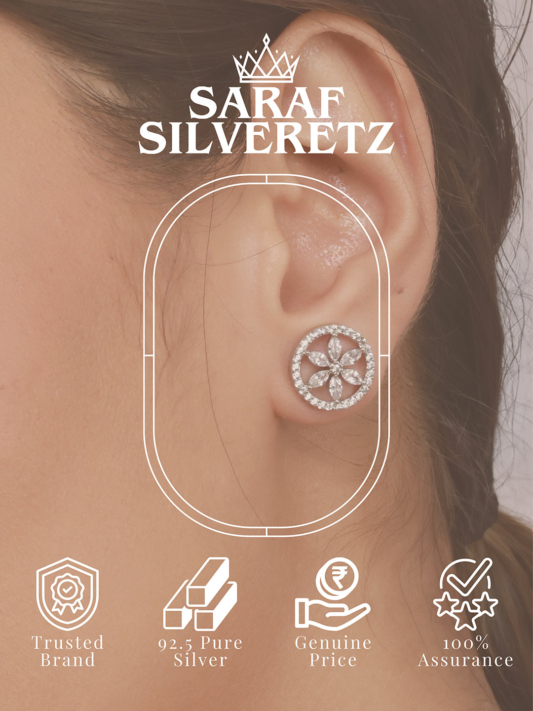 925 Sterling Silver Rhodium Plated Cubic Zirconia Floral Studds Earrings