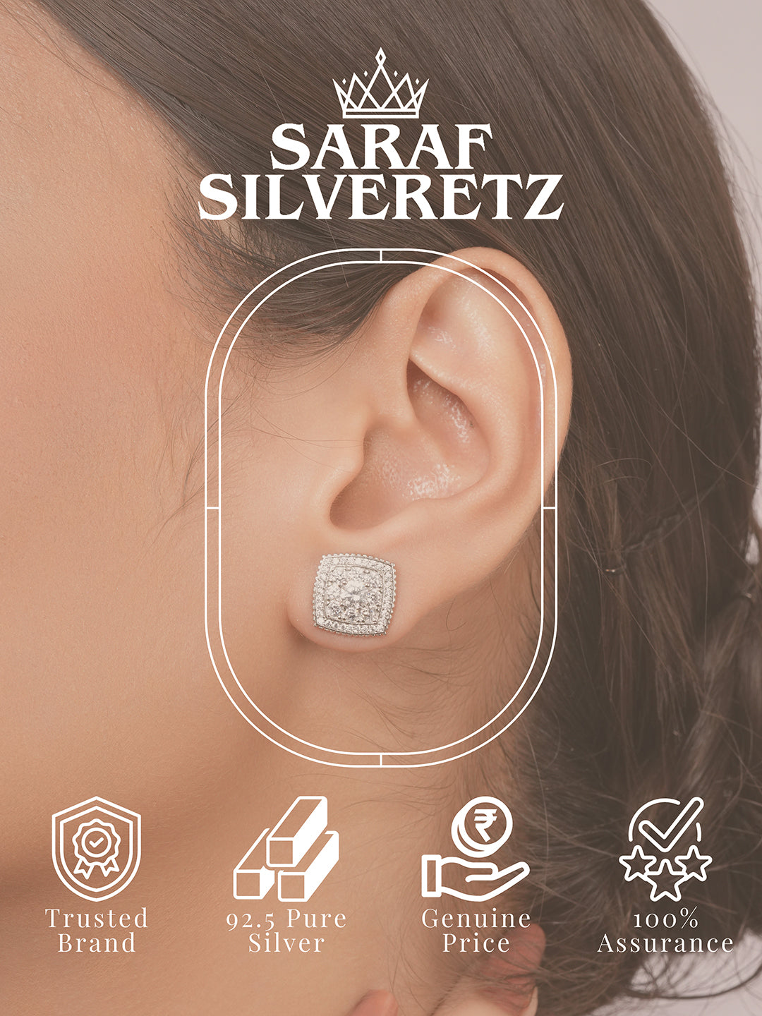 925 Sterling Silver Rhodium Plated Geometric Square Cluster CZ Studds Earrings