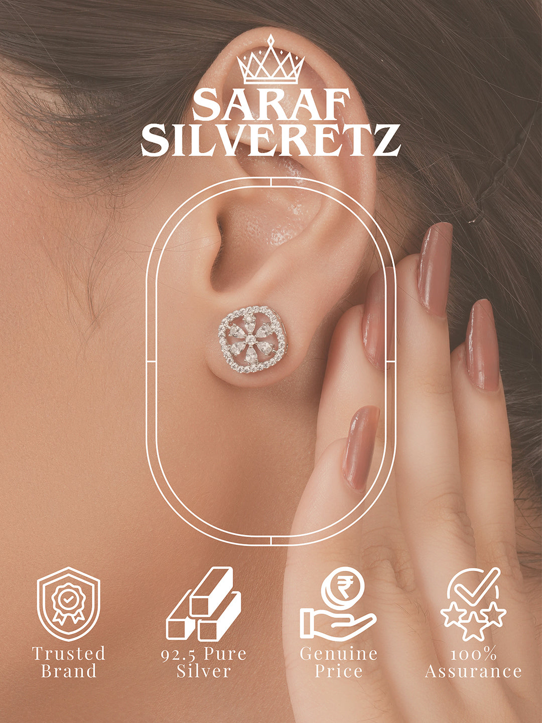 925 Sterling Silver Zircon Studded Halo Flower Dailywear Studds Earrings