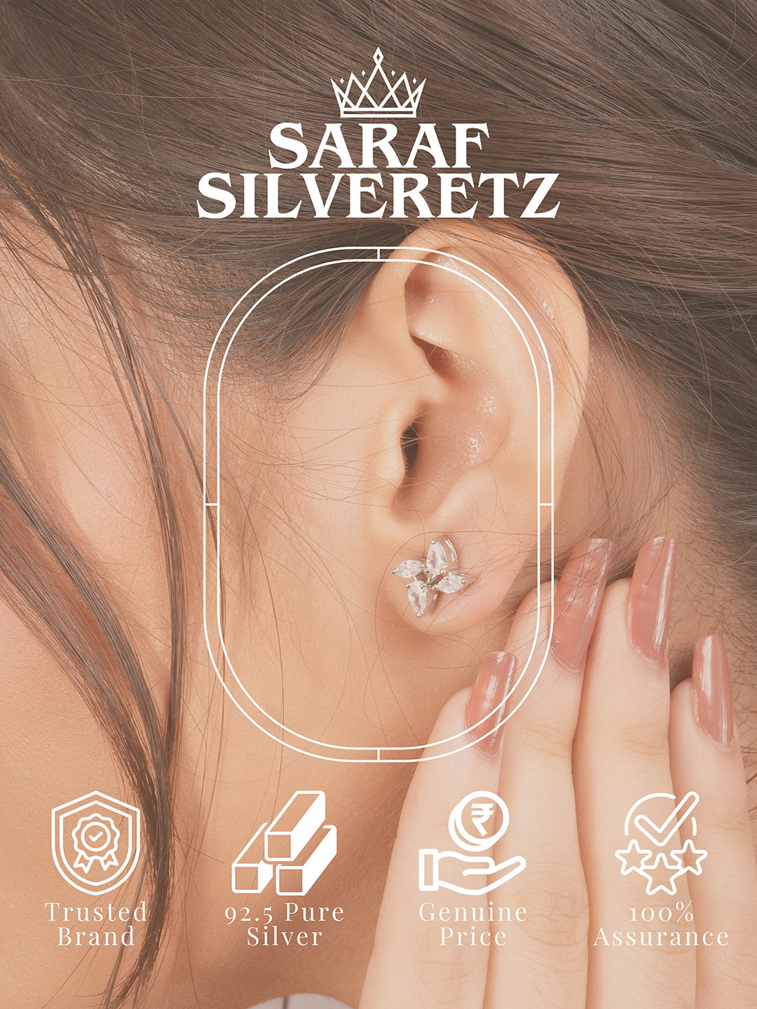 925 Sterling Silver White CZ studded Rhodium Plated Floret Studds Earrings