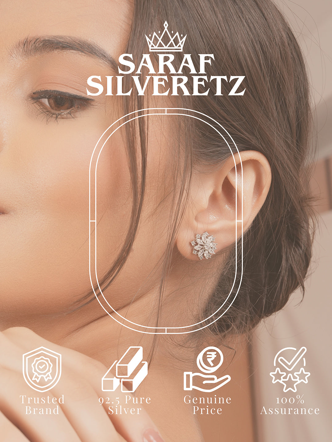 925 Sterling Silver CZ Studded Rhodium Plated Floral Clustered Studds Earrings