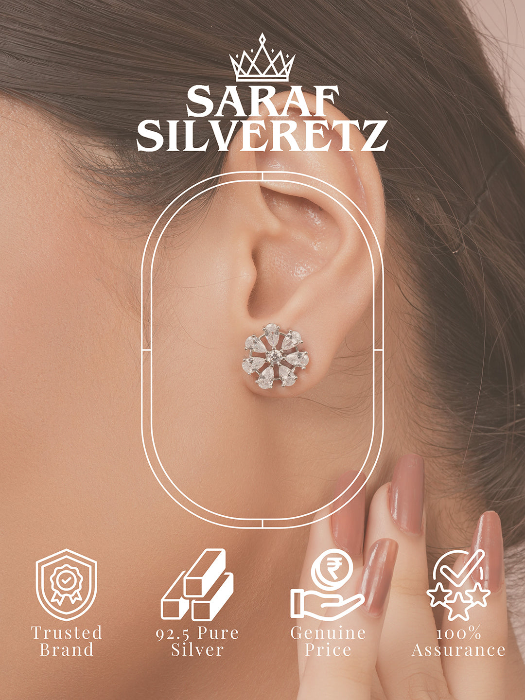 925 Sterling Silver Rhodium Plated CZ Studded Floral Studds Earrings