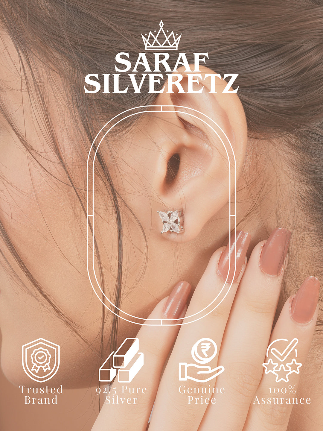 925 Sterling Silver Rhodium Plated CZ Studded Minimal Flower Studds Earrings