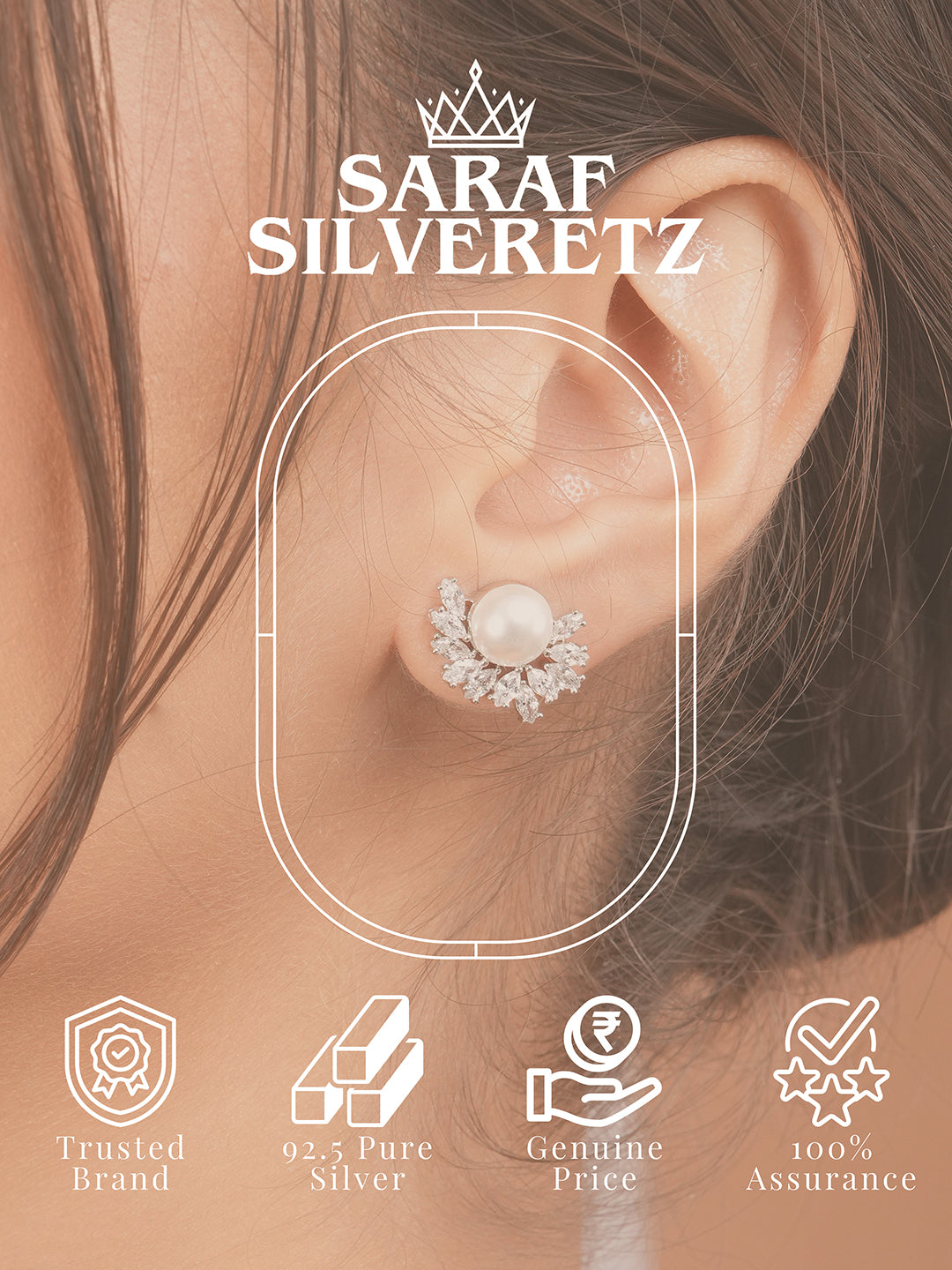 925 Sterling Silver Rhodium Plated Semi Flower Faux Pearl Studds Earrings