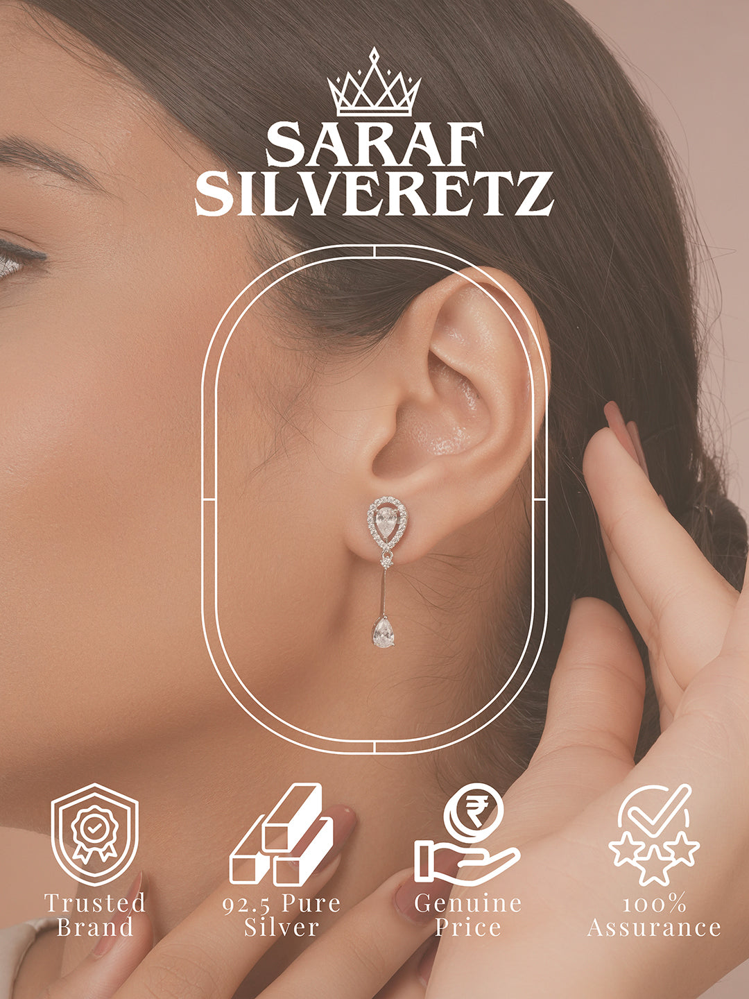 925 Sterling Silver Rhodium Plated Pear Drop Earrings