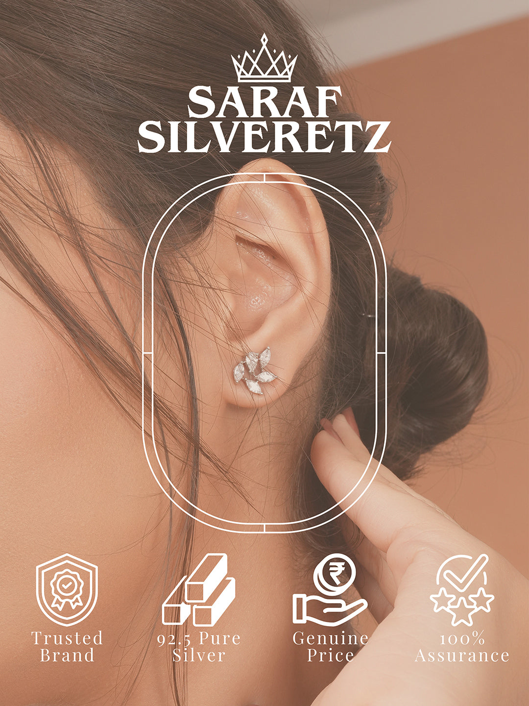 925 Sterling Silver Rhodium Plated Marquise CZ Solitaire Studds Earrings