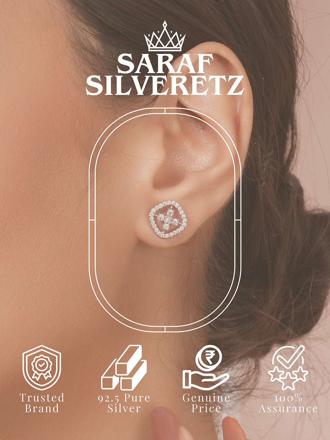 925 Sterling Silver Rhodium Plated Baguette Shaped CZ Square Floret Earrings