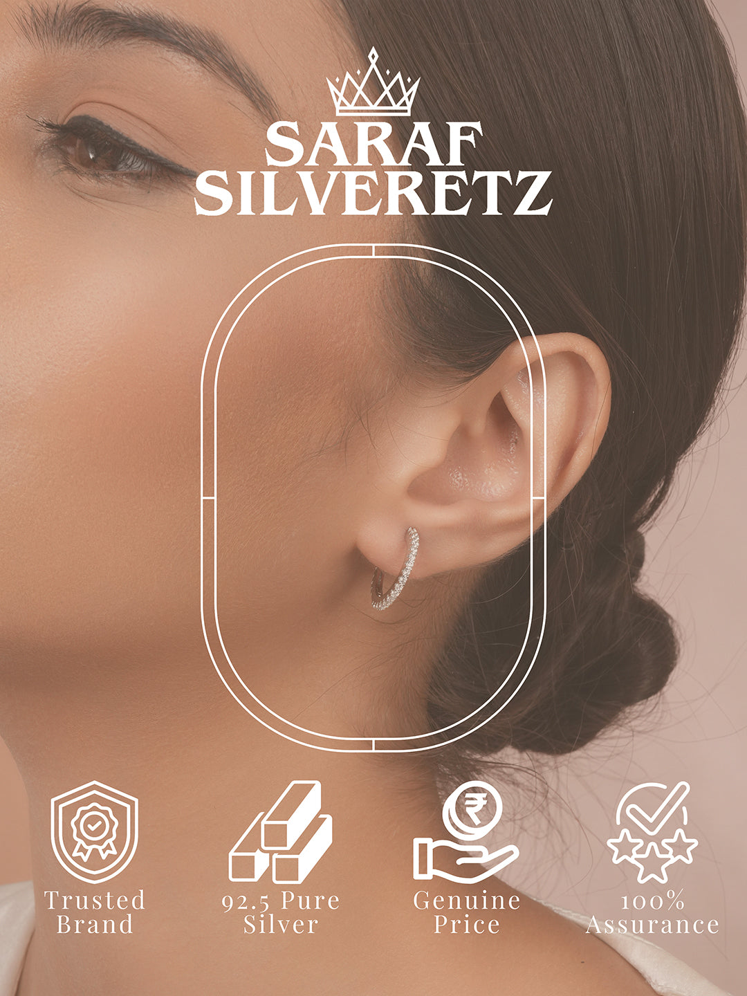 925 Sterling Silver Rhodium Plated  CZ Studded Classic Hoop Earrings