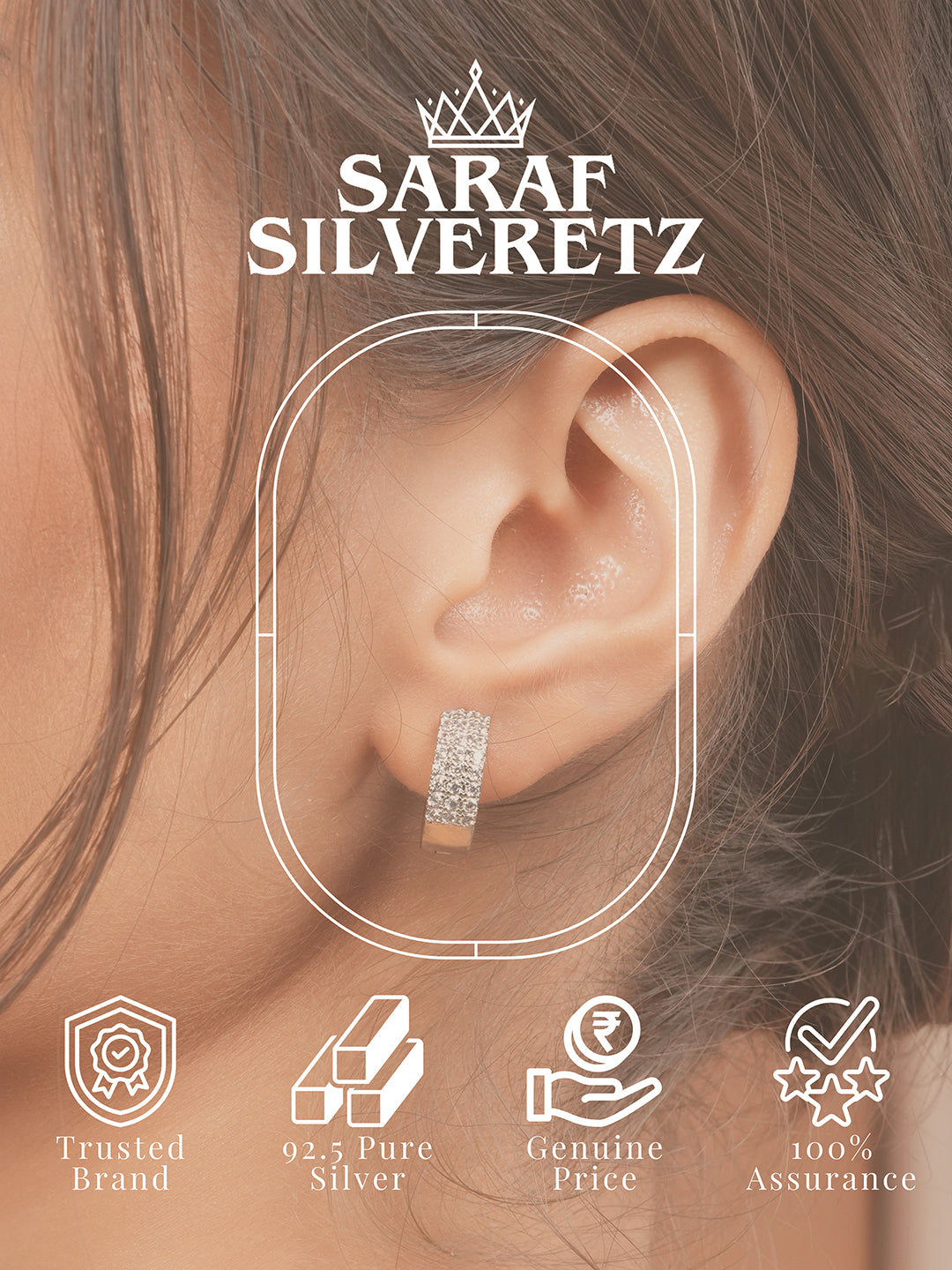 925 Sterling Silver Rhodium Plated  CZ Studded Small  Hoop Earrings