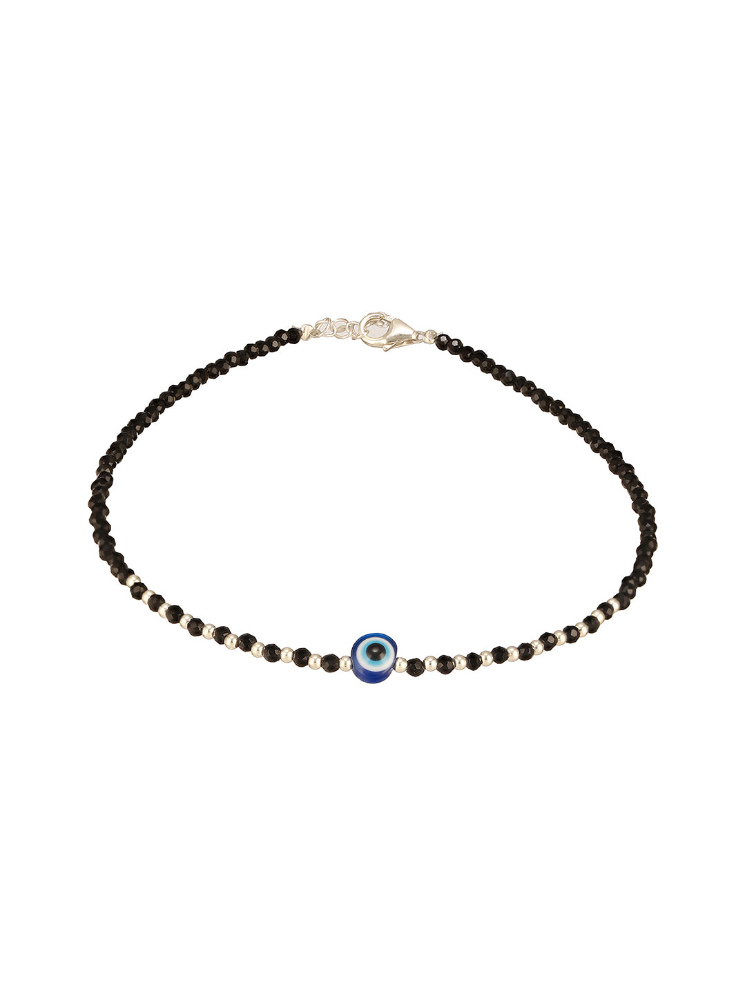 925 Sterling Silver Black Crystals & Evil Eye Charms Nazar Delicate Payal Anklet