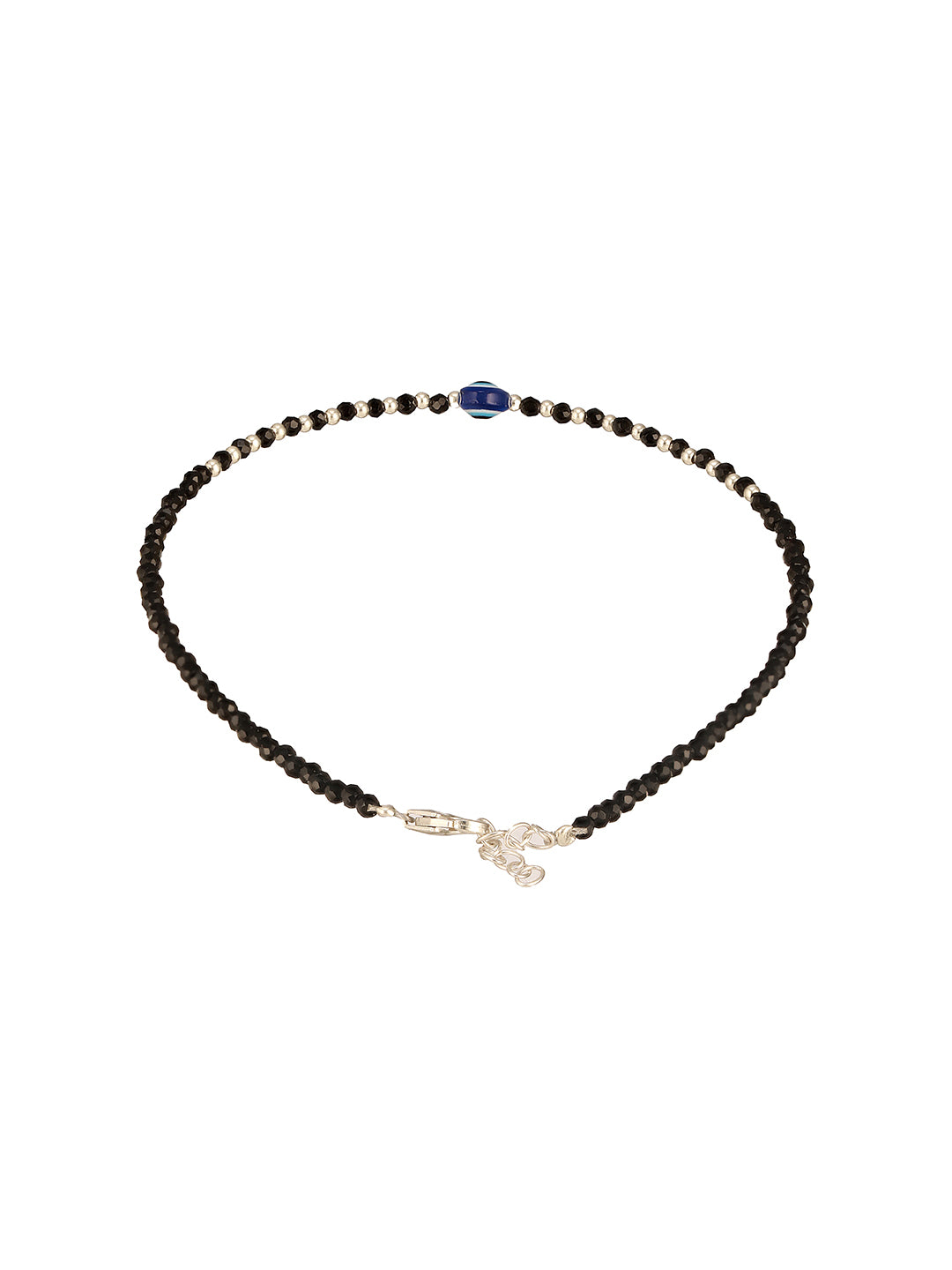 925 Sterling Silver Black Crystals & Evil Eye Charms Nazar Delicate Payal Anklet