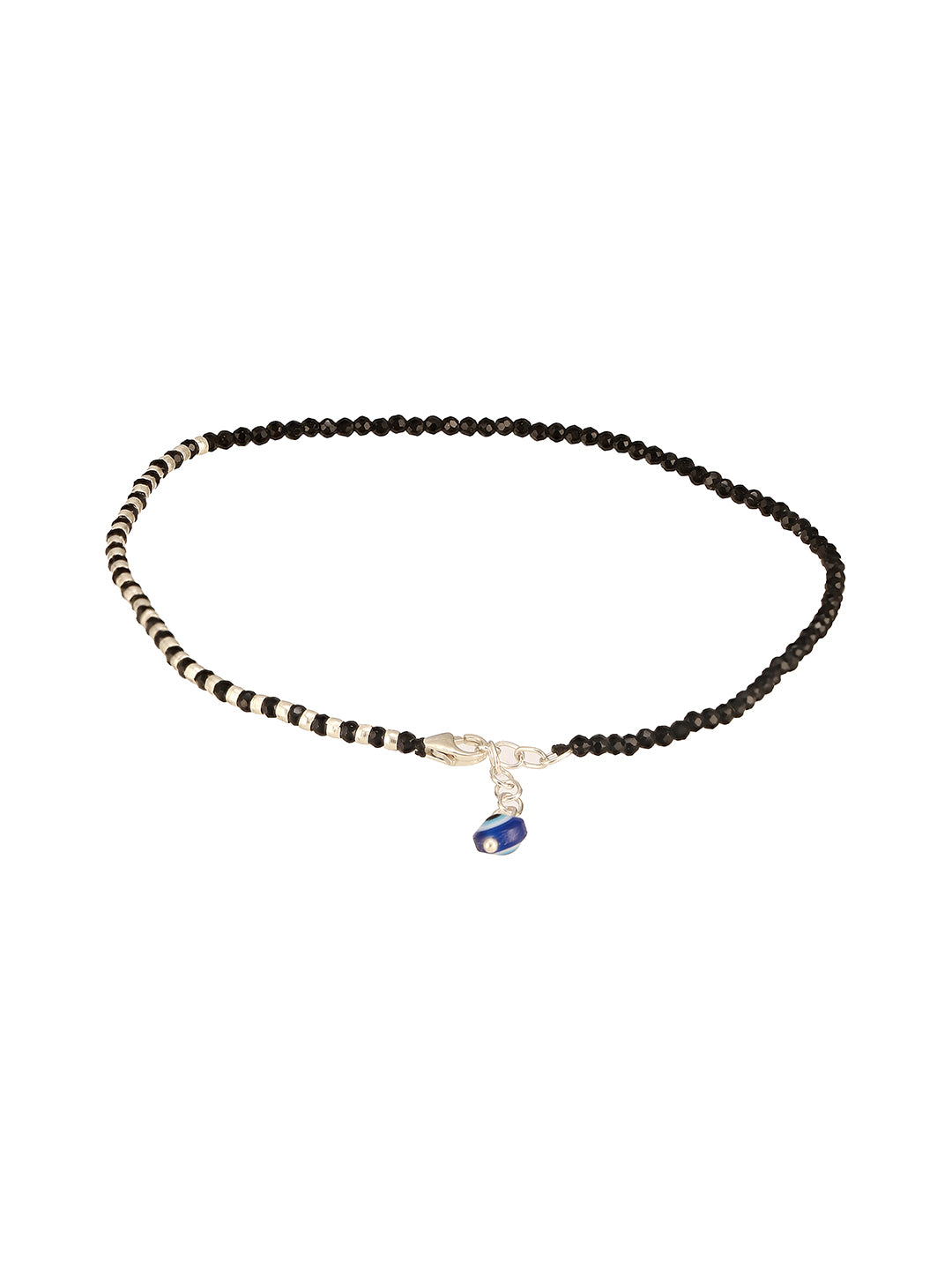 925 Sterling Silver Black Beads Leaf Charms Payal Anklet