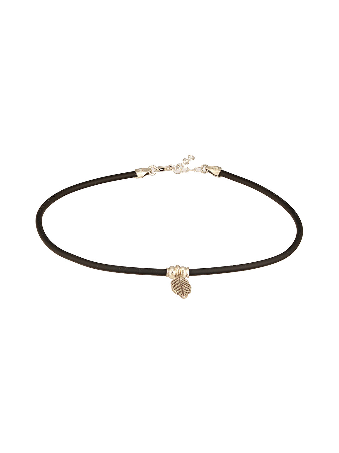 925 Sterling Silver Oxidised Black Thread With Leaf Charms Delicate Payal anklet