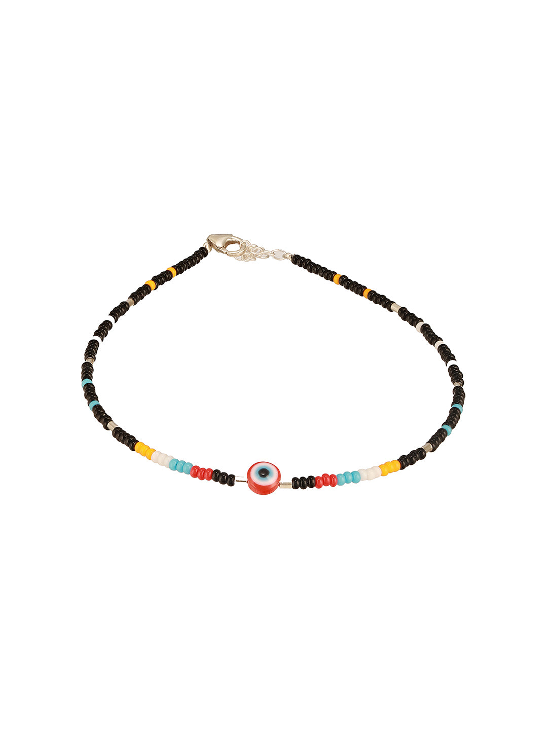 925 Sterling Silver Red & Multicolored Evil Eye Designer Delicate Payal Anklet