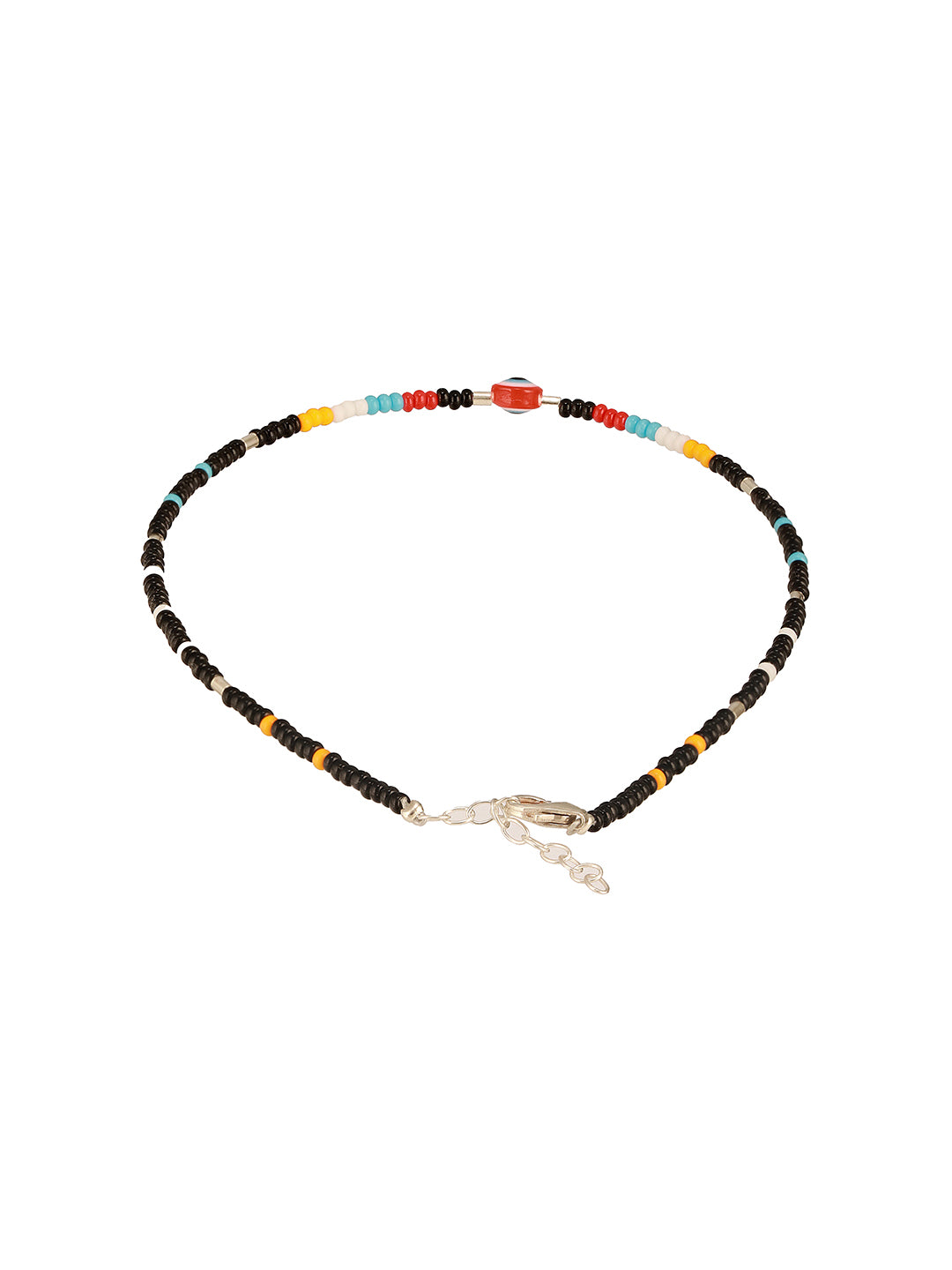 925 Sterling Silver Red & Multicolored Evil Eye Designer Delicate Payal Anklet