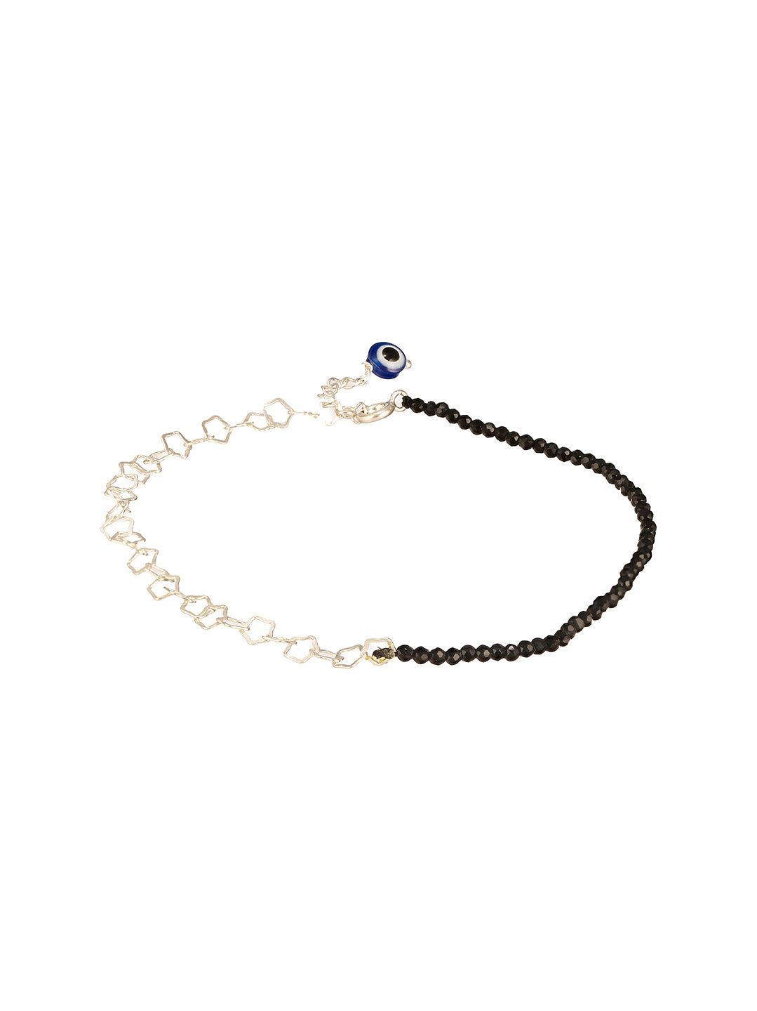 925 Sterling Silver Black Beads Evil Eye Charms  Designer Handcrafted Anklet Payal